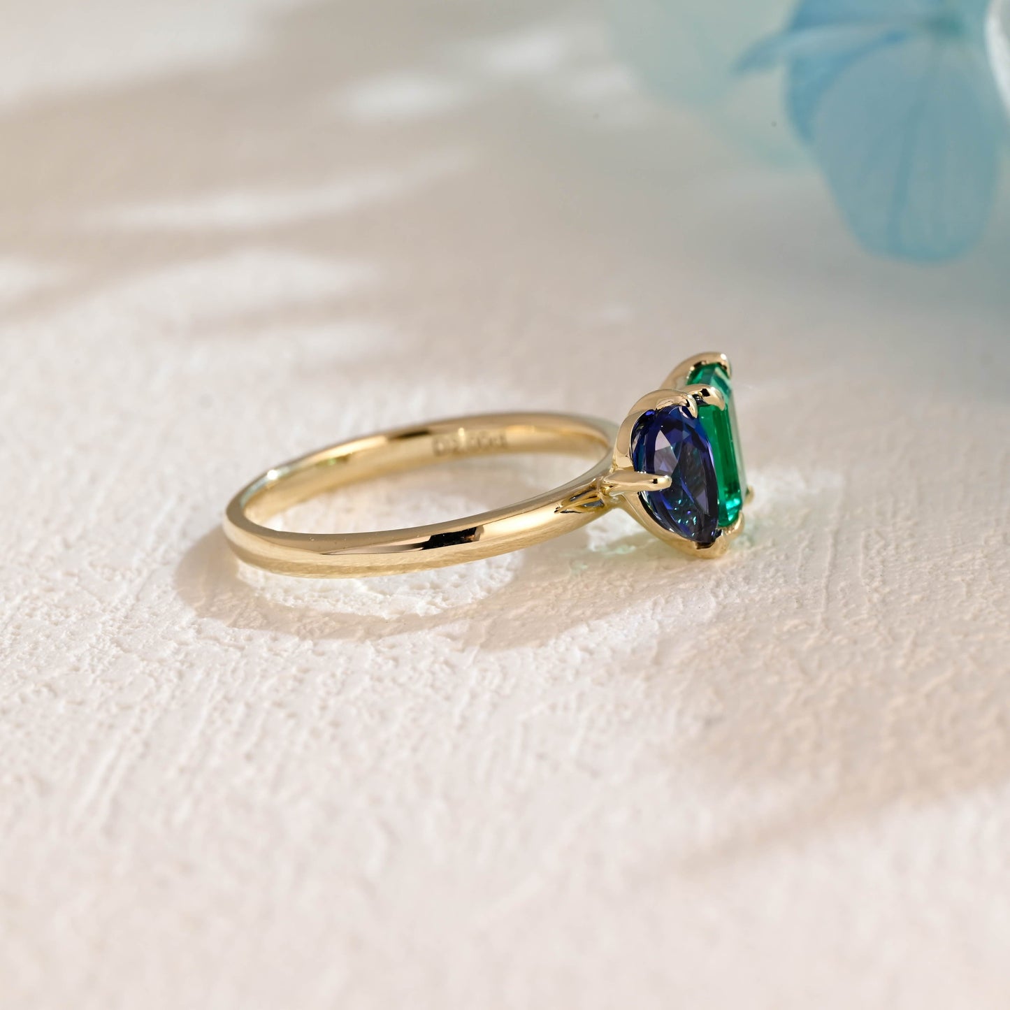 CausYou toi et moi engagement ring Solid Gold Toi Et Moi Ring, Lab Grown Emerald & Pear Cut Sapphire Engagement Ring, Promise Ring