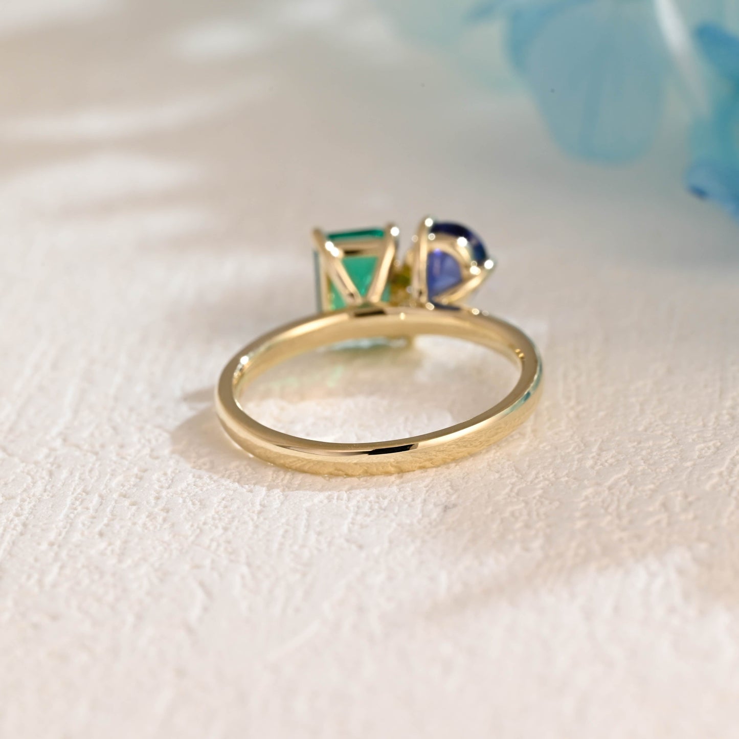 CausYou toi et moi engagement ring Solid Gold Toi Et Moi Ring, Lab Grown Emerald & Pear Cut Sapphire Engagement Ring, Promise Ring