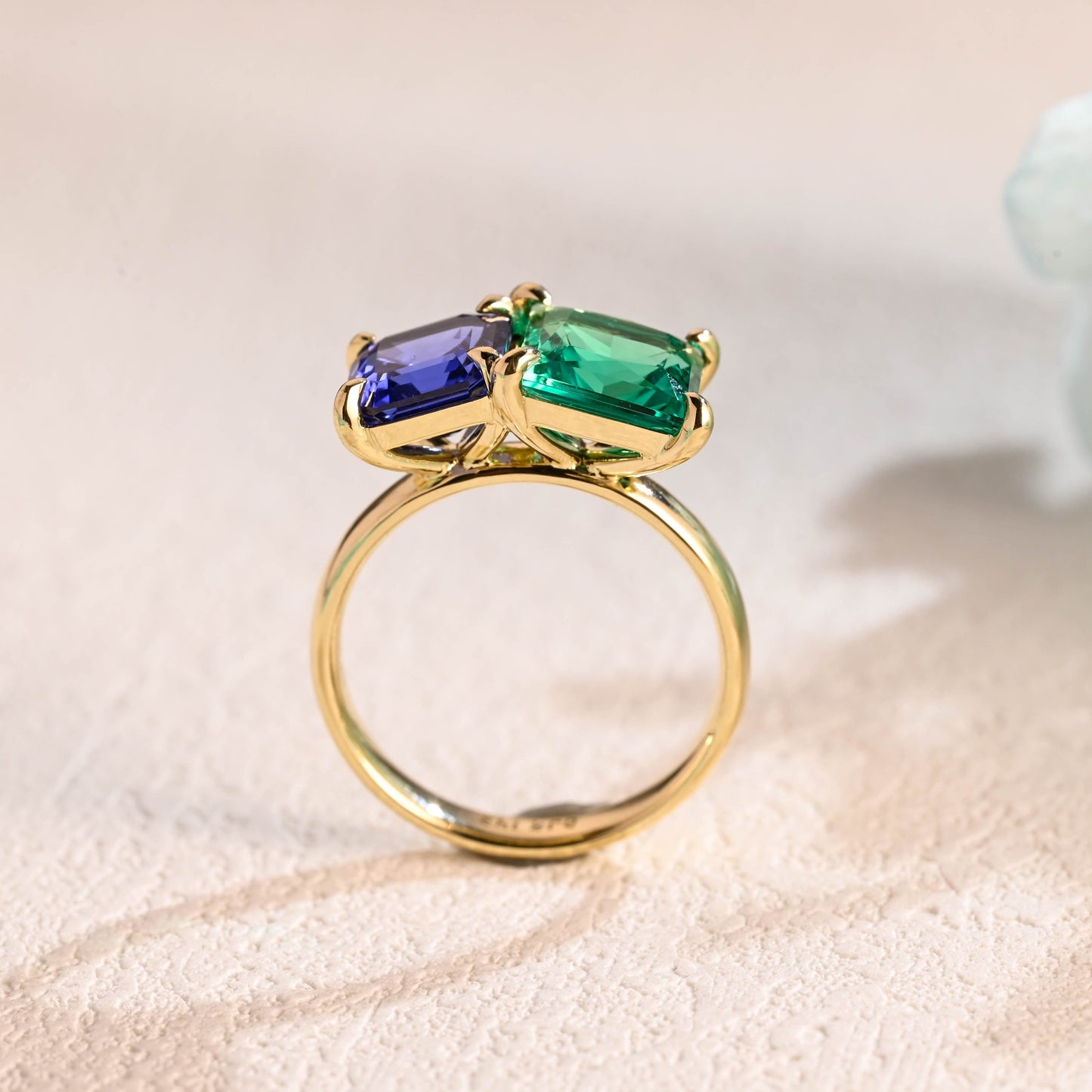 CausYou toi et moi engagement ring Solid Gold Toi Et Moi Ring, Lab Grown Princess Cut Emerald & Sapphire Engagement Ring, Promise Ring