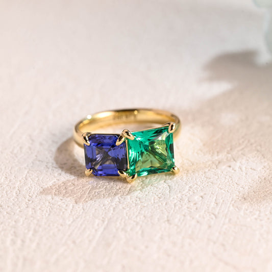 CausYou toi et moi engagement ring Solid Gold Toi Et Moi Ring, Lab Grown Princess Cut Emerald & Sapphire Engagement Ring, Promise Ring