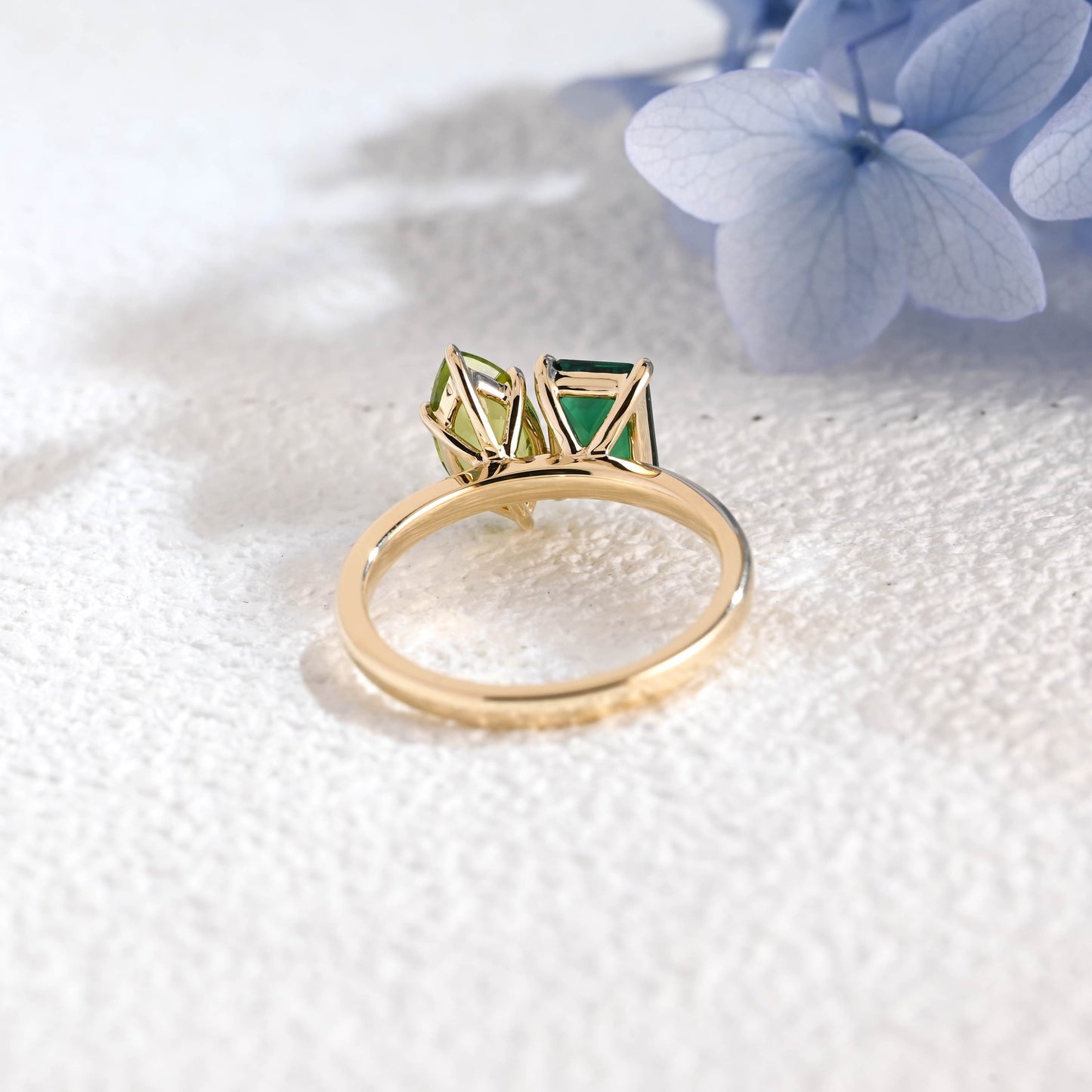 CausYou toi et moi engagement ring Solid Gold Toi Et Moi Ring, Marquise Cut Peridot & Lab Emerald Engagement Ring