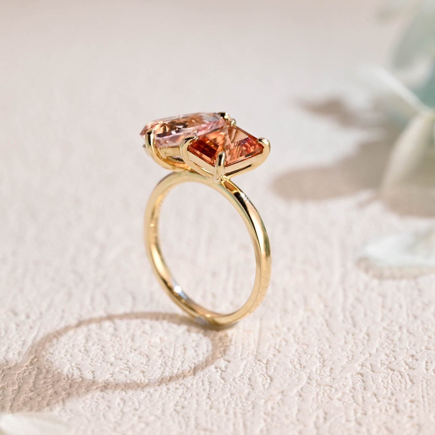 CausYou toi et moi engagement ring Solid Gold Toi Et Moi Ring, Orange & Pink Lab Grown Sapphire Engagement Ring, Promise Ring