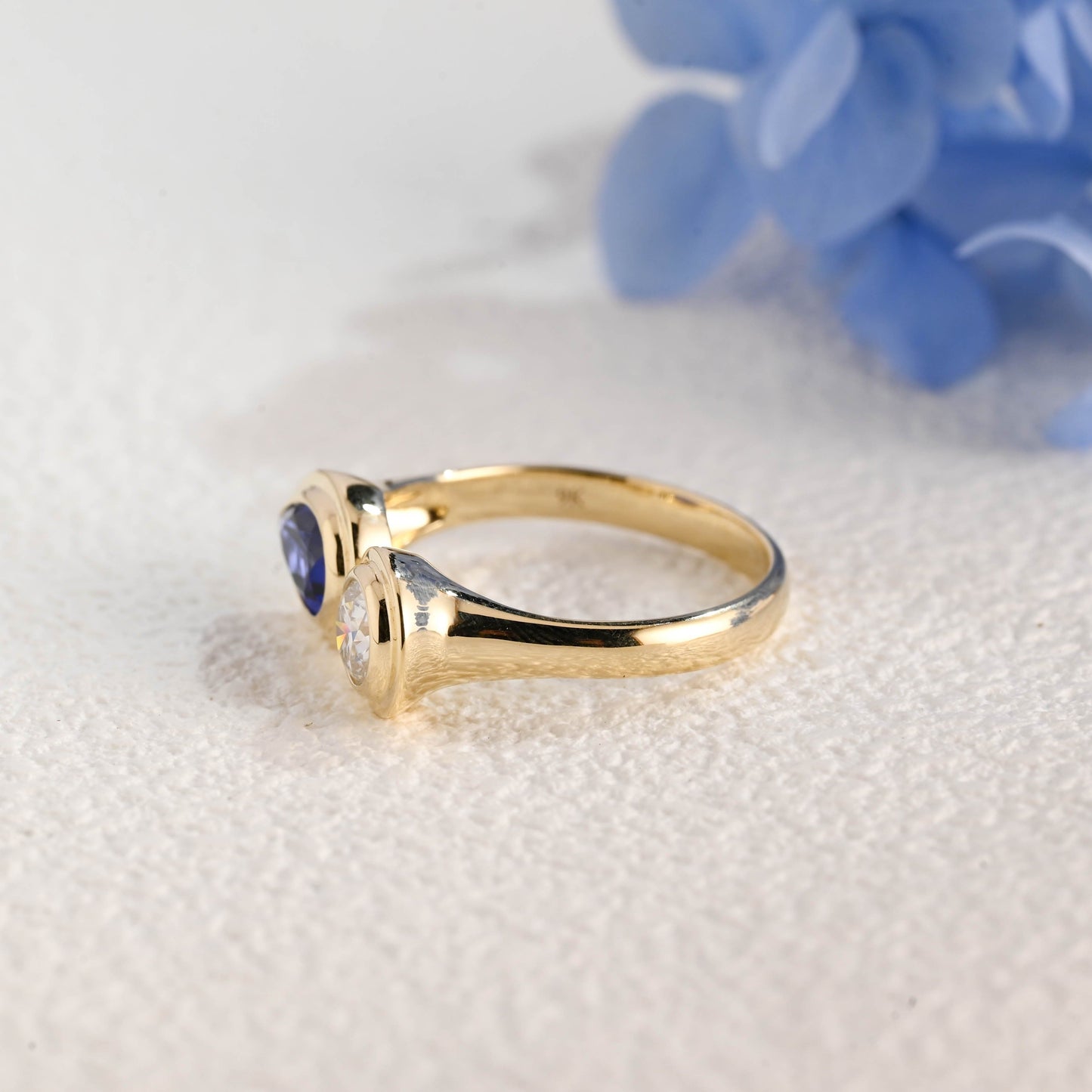 CausYou toi et moi engagement ring Solid Gold Toi Et Moi Ring, Pear Cut Blue Lab Sapphire & Round Cut Moissanite Engagement Ring