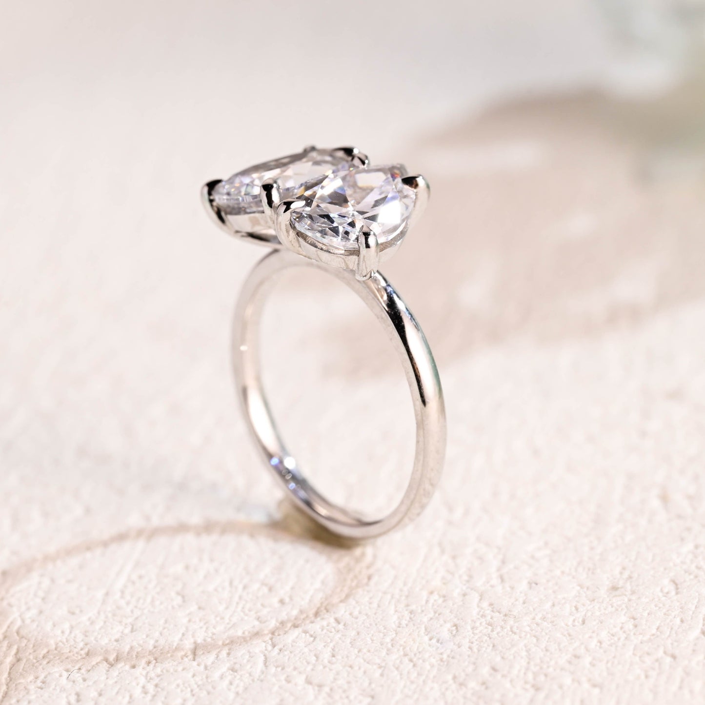 CausYou toi et moi engagement ring Solid Gold Toi et Moi Ring, Pear Cut Moissanite Engagement Ring, Promise Ring, Gift for Women Wife