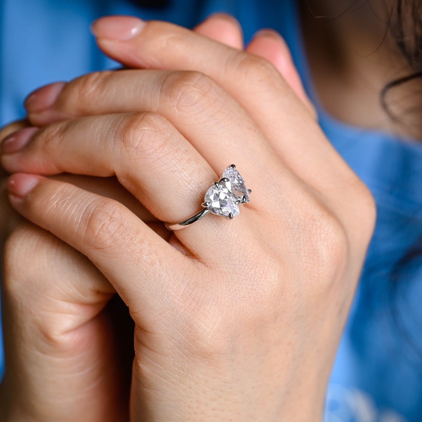 CausYou toi et moi engagement ring Solid Gold Toi et Moi Ring, Pear Cut Moissanite Engagement Ring, Promise Ring, Gift for Women Wife
