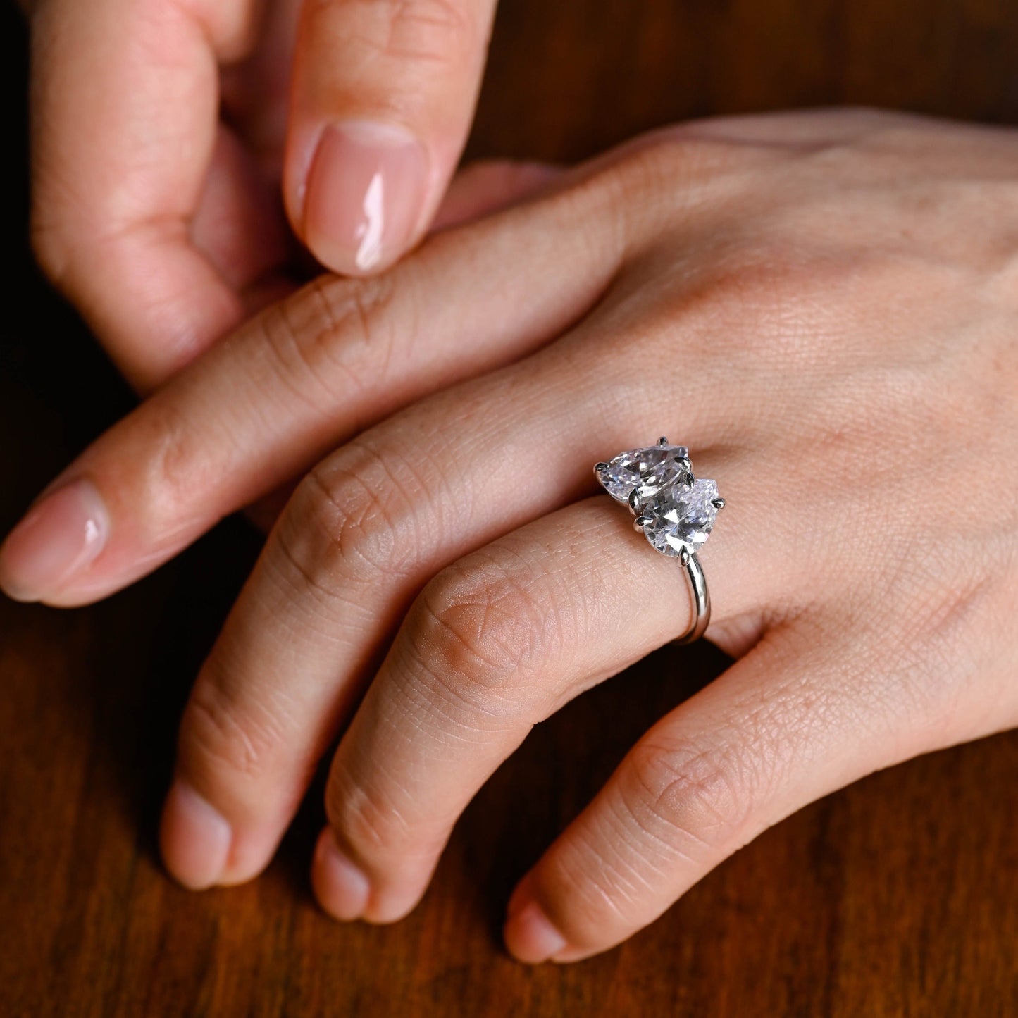 CausYou toi et moi engagement ring Solid Gold Toi et Moi Ring, Pear Cut Moissanite Engagement Ring, Promise Ring, Gift for Women Wife