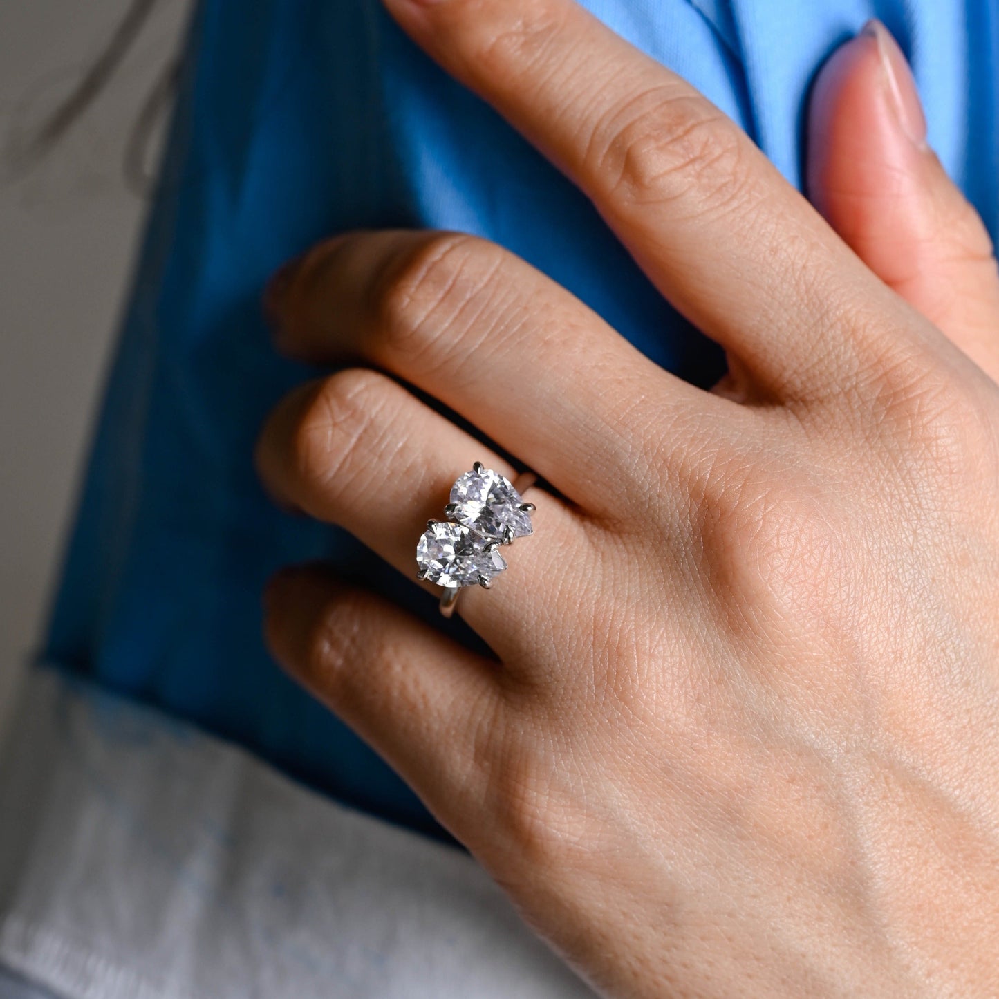CausYou toi et moi engagement ring Solid Gold Toi et Moi Ring, Pear Cut Moissanite Engagement Ring, Promise Ring, Gift for Women Wife