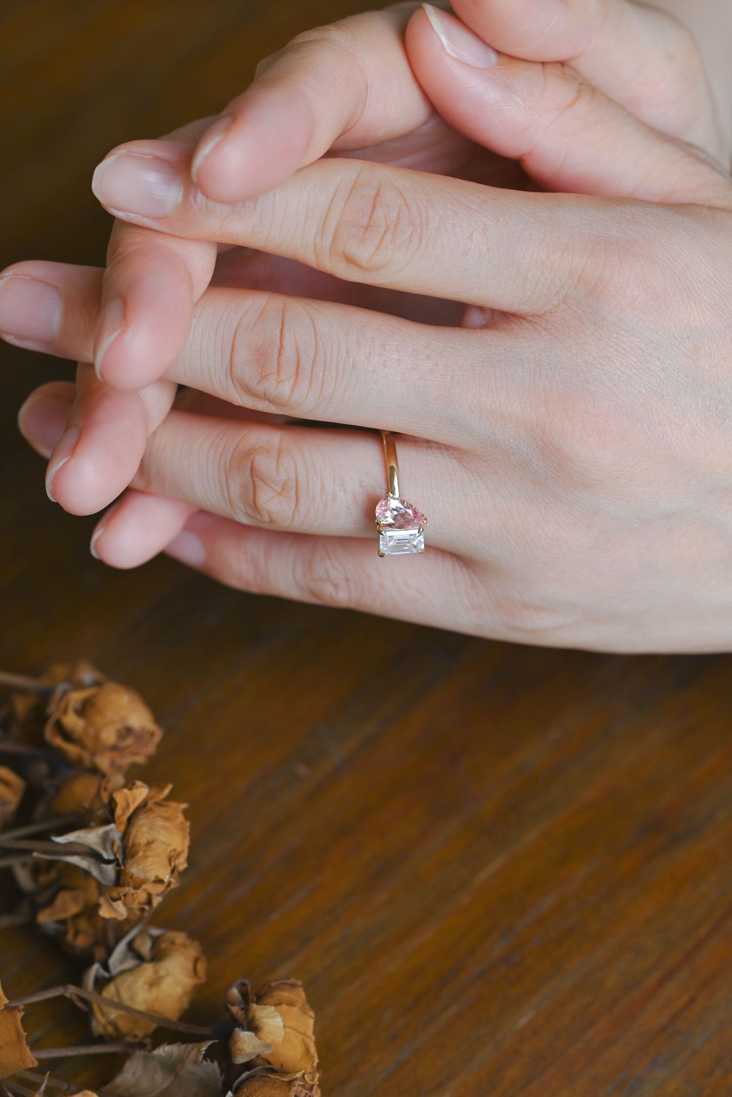 CausYou toi et moi engagement ring Solid Gold Toi et Moi Ring, Pear Lab Grown Sapphire & Emerald Moissanite Engagament Ring