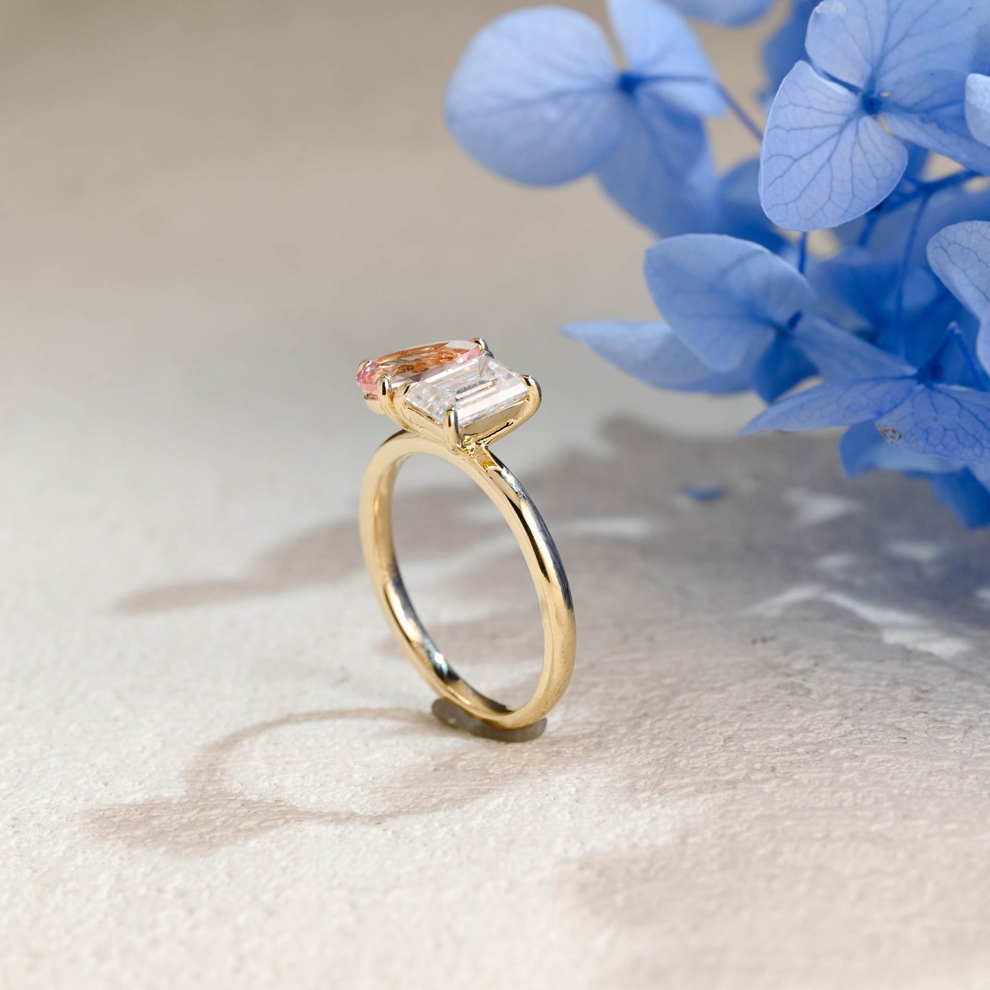 CausYou toi et moi engagement ring Solid Gold Toi et Moi Ring, Pear Lab Grown Sapphire & Emerald Moissanite Engagament Ring