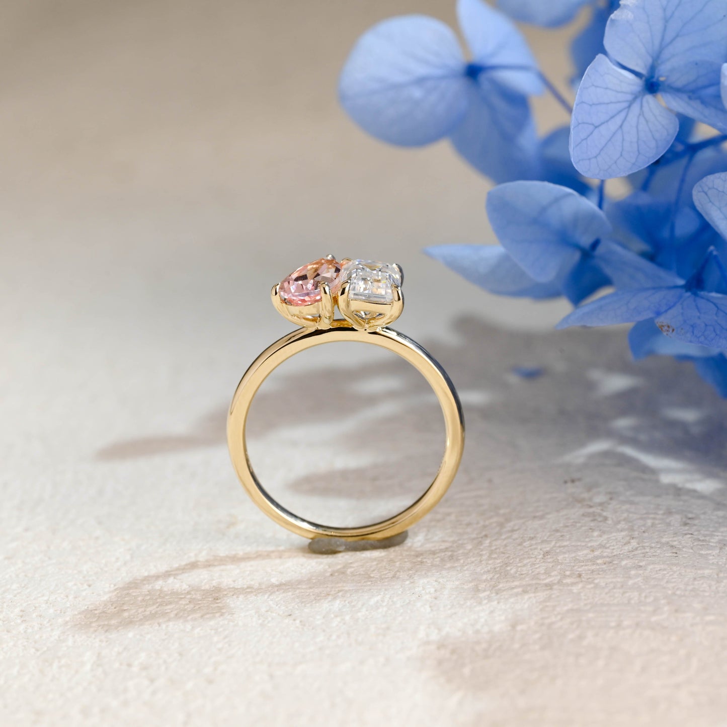 CausYou toi et moi engagement ring Solid Gold Toi et Moi Ring, Pear Lab Grown Sapphire & Emerald Moissanite Engagament Ring
