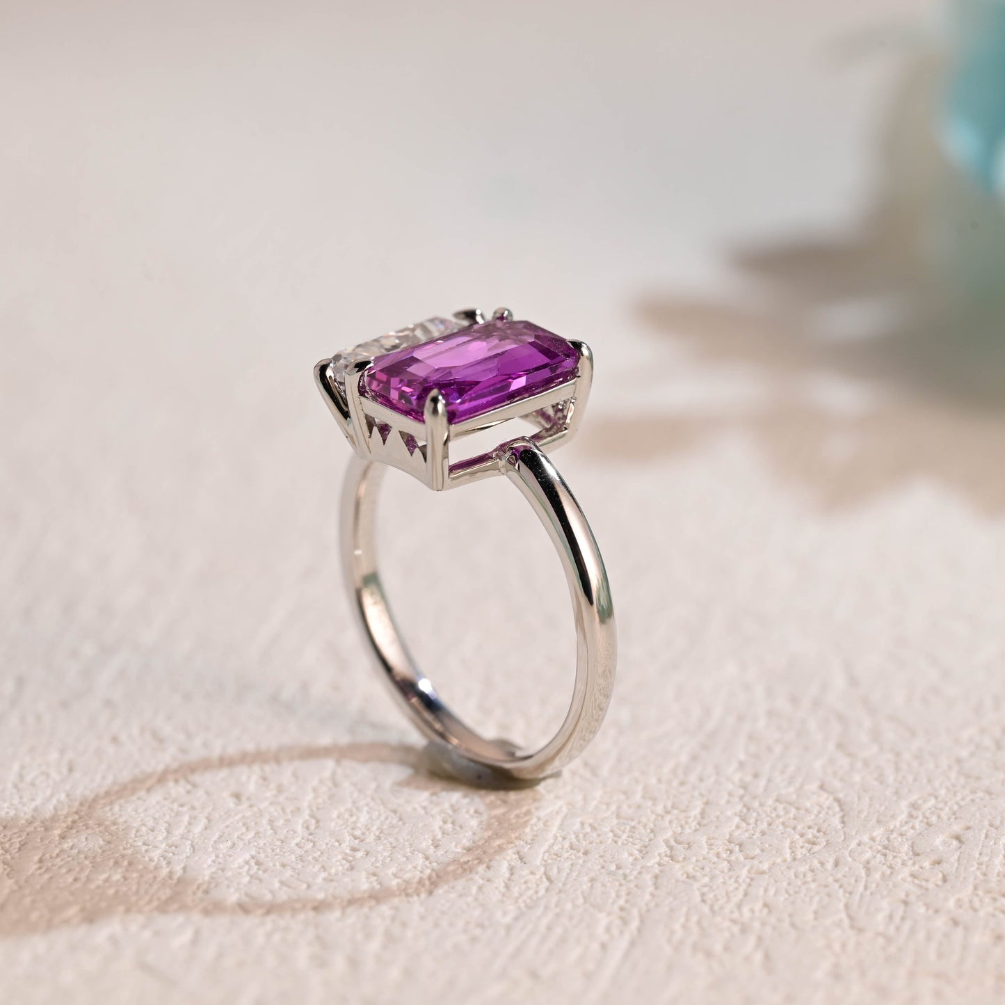 CausYou toi et moi engagement ring Solid Gold Toi Et Moi Ring, Pear Moissanite & Lab Grown Purple Sapphire Engagement Ring, Wedding Ring for Women