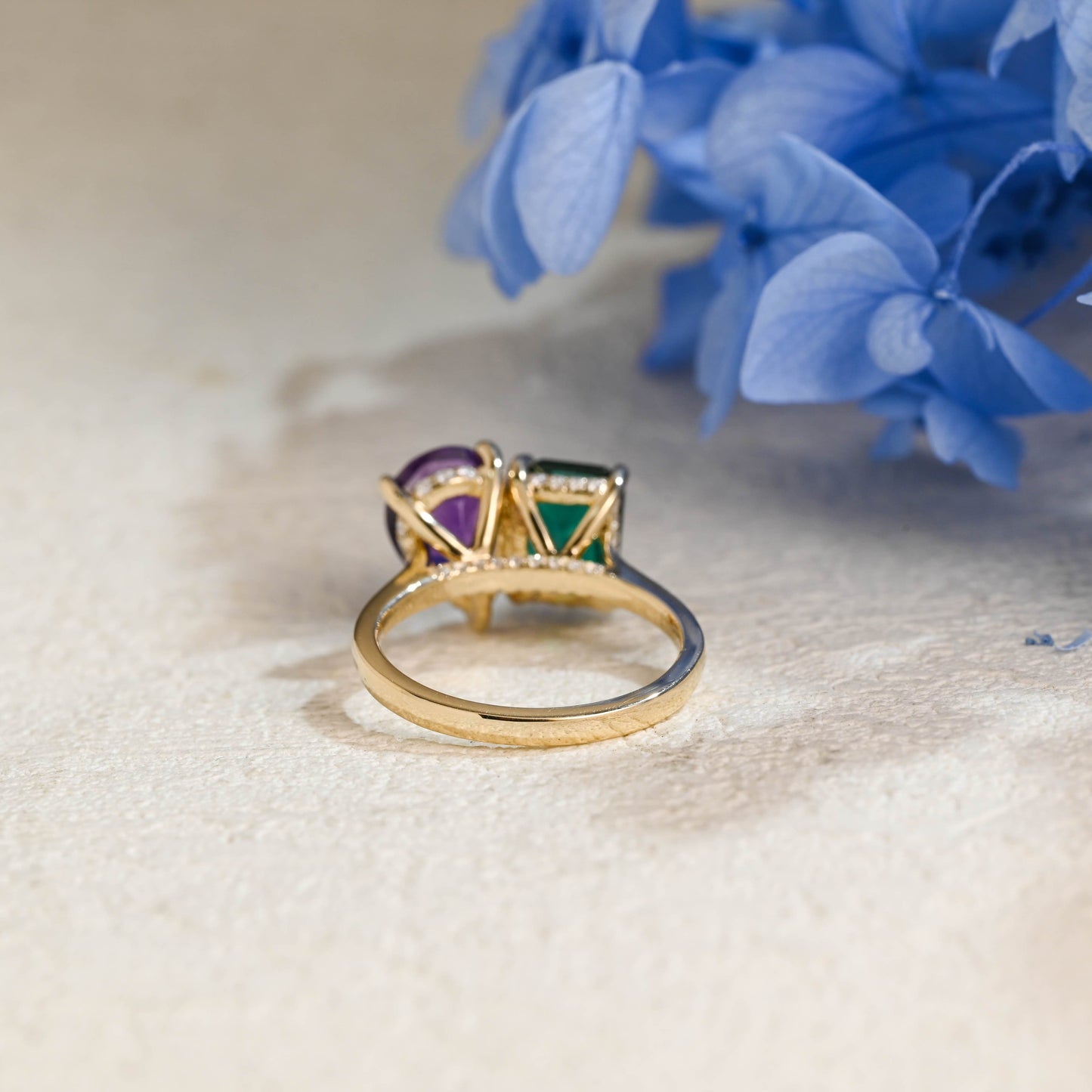 CausYou toi et moi engagement ring Toi et Moi Ring, Solid Gold Hidden Halo Lab Grown Emerald & Pear Cut Alexandrite Engagement Ring