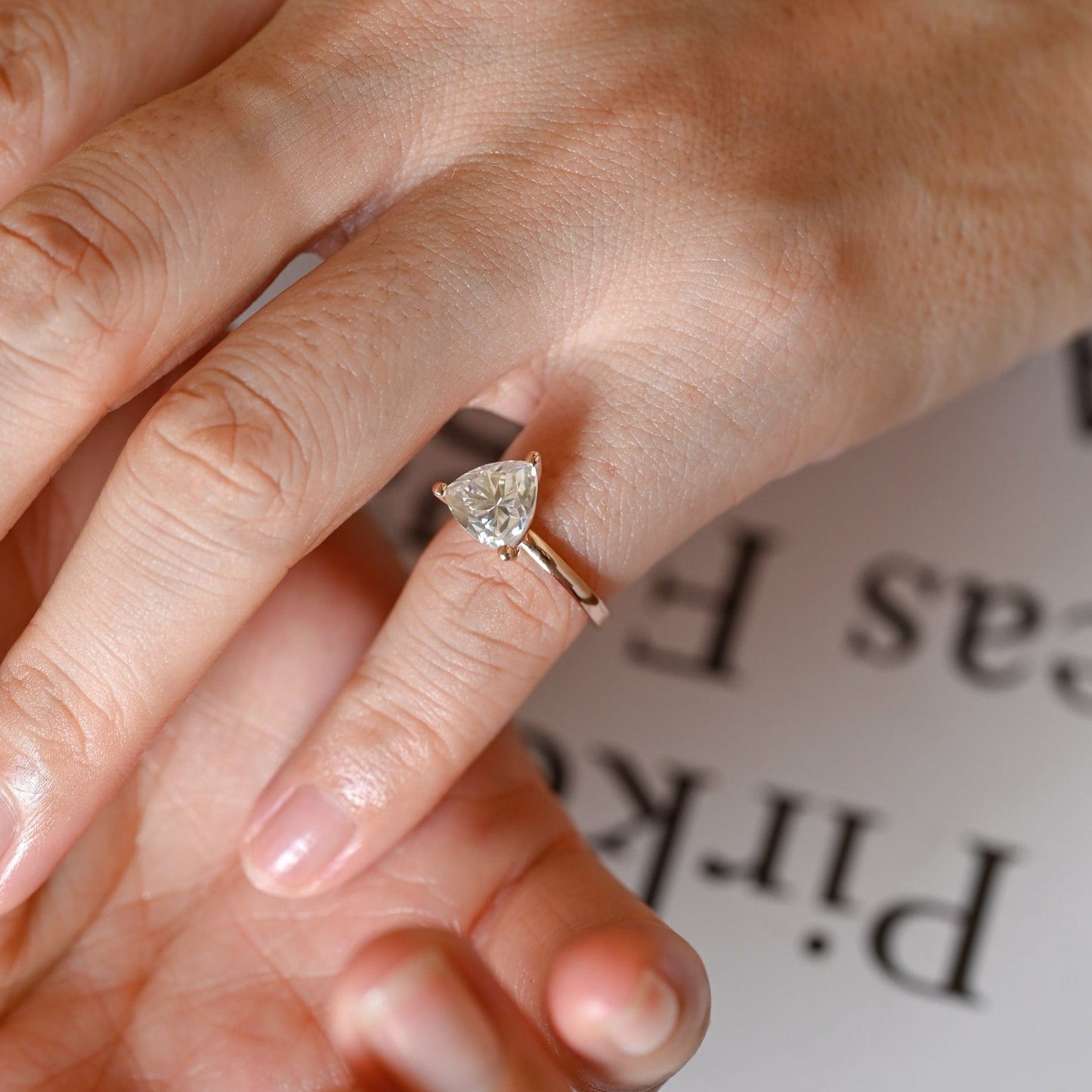 CausYou trillion cut moissanite engagement ring CausYou Solid Gold Solitaire Trilliant Cut Moissanite Engagement Ring, Minimalist Promise Ring, Proposal Ring, Gift for Woman, Wife