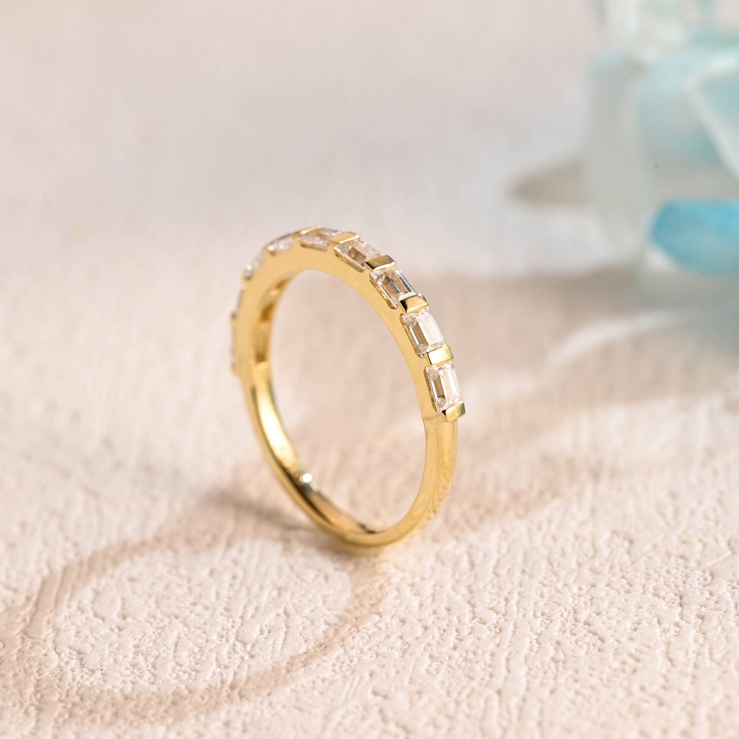 CausYou women's wedding ring CausYou Solid Gold 2*3mm Baguette Moissanite Wedding Band, Half Eternity Wedding Band, Stacking Wedding Ring, Matching Band for Women Wife