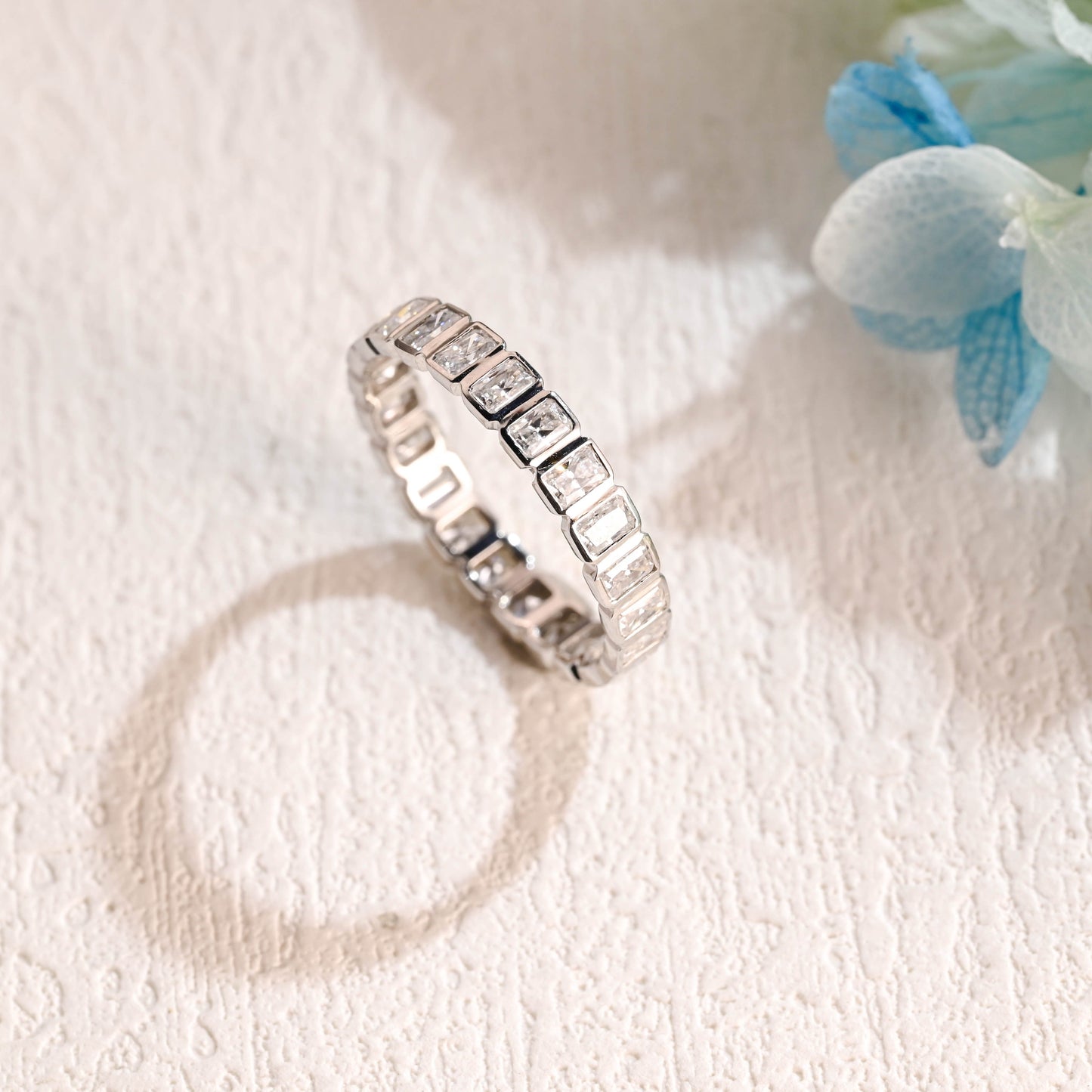 CausYou women's wedding ring CausYou Solid Gold 2*3mm Radiant Cut Moissanite Wedding Band, Stacking Wedding Ring, Matching Band, Gift for Women Wife