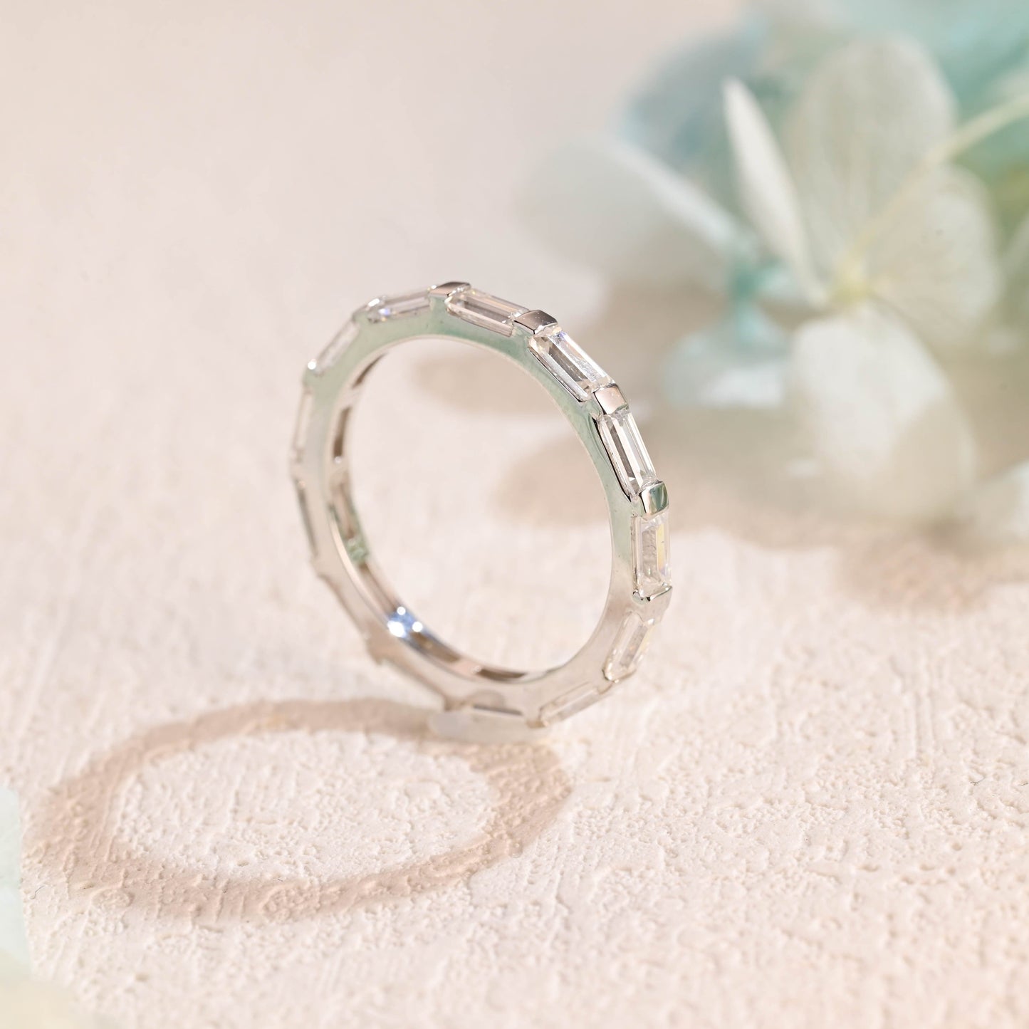 CausYou women's wedding ring CausYou Solid Gold 2*4mm Baguette Cut Moissanite Wedding Band, Full Eternity Wedding Band, Stacking Wedding Ring, Matching Band for Women Wife