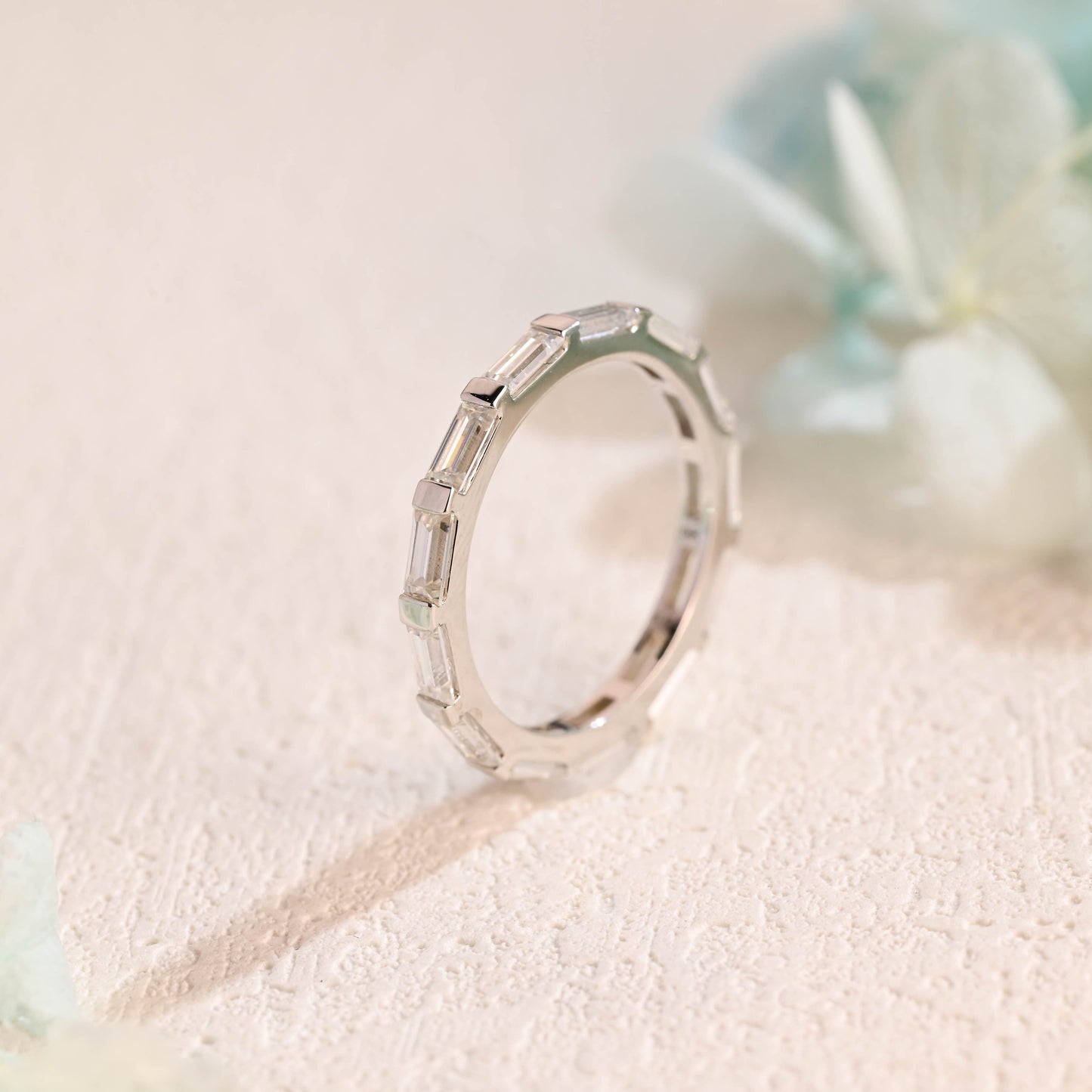 CausYou women's wedding ring CausYou Solid Gold 2*4mm Baguette Cut Moissanite Wedding Band, Full Eternity Wedding Band, Stacking Wedding Ring, Matching Band for Women Wife