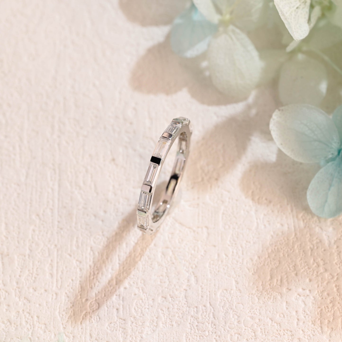 CausYou women's wedding ring CausYou Solid Gold 2*4mm Baguette Cut Moissanite Wedding Band, Full Eternity Wedding Band, Stacking Wedding Ring, Matching Band for Women Wife