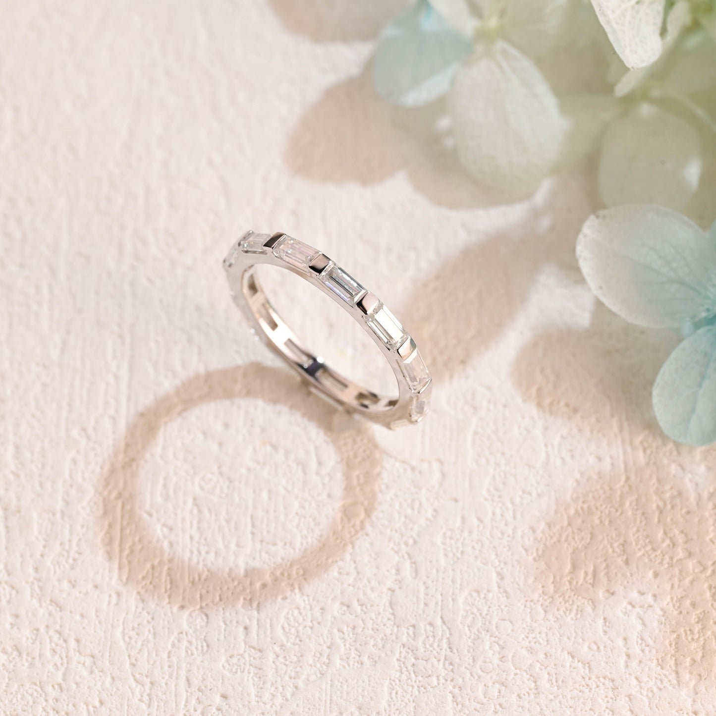 CausYou women's wedding ring CausYou Solid Gold 2*4mm Baguette Cut Moissanite Wedding Band, Full Eternity Wedding Band, Stacking Wedding Ring, Matching Band for Women Wife