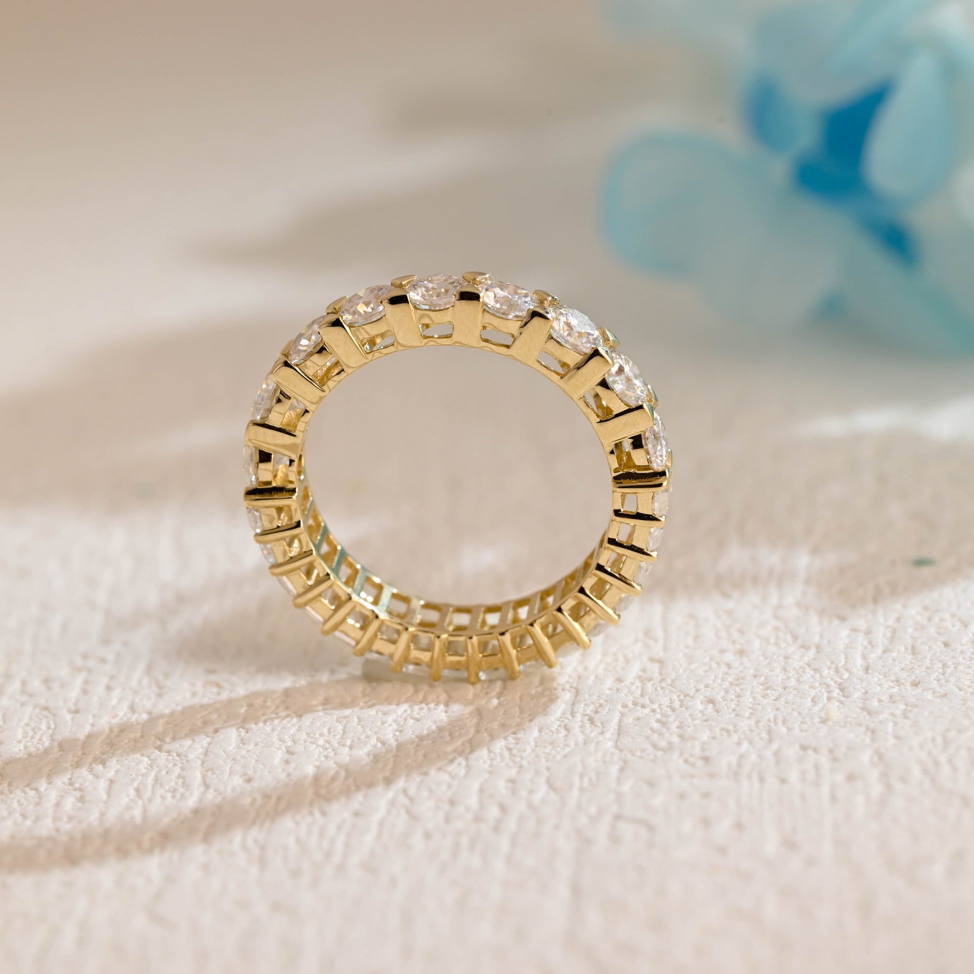 CausYou women's wedding ring CausYou Solid Gold 2×4mm Round & Baguete Moissanite Wedding Band, Full Eternity Wedding Band, Stacking Wedding Ring, Gift for Women Wife