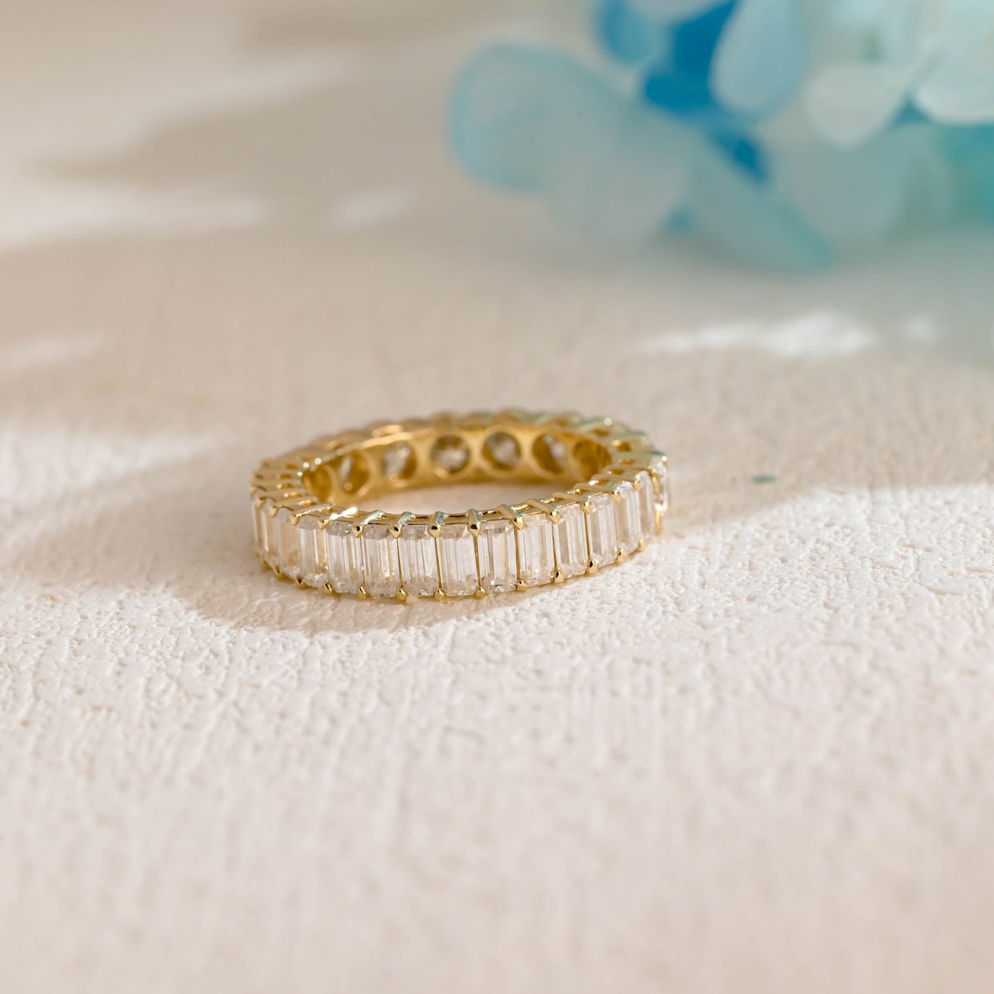 CausYou women's wedding ring CausYou Solid Gold 2×4mm Round & Baguete Moissanite Wedding Band, Full Eternity Wedding Band, Stacking Wedding Ring, Gift for Women Wife