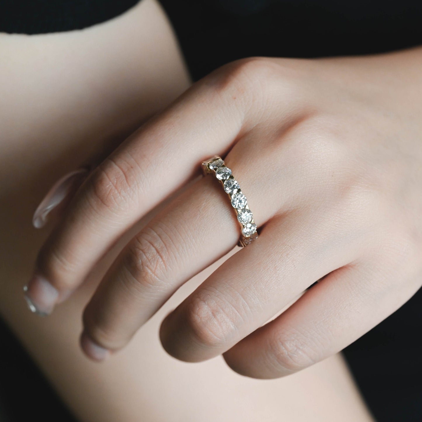 CausYou women's wedding ring CausYou Solid Gold 2×4mm Round & Baguete Moissanite Wedding Band, Full Eternity Wedding Band, Stacking Wedding Ring, Gift for Women Wife