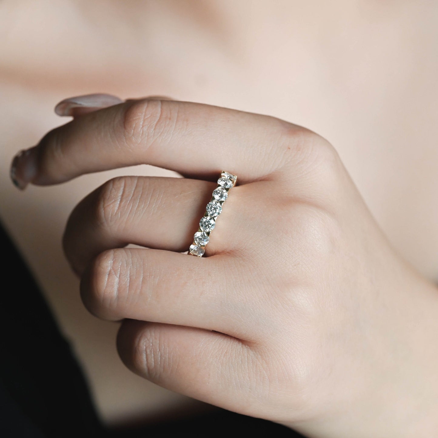 CausYou women's wedding ring CausYou Solid Gold 2×4mm Round & Baguete Moissanite Wedding Band, Full Eternity Wedding Band, Stacking Wedding Ring, Gift for Women Wife