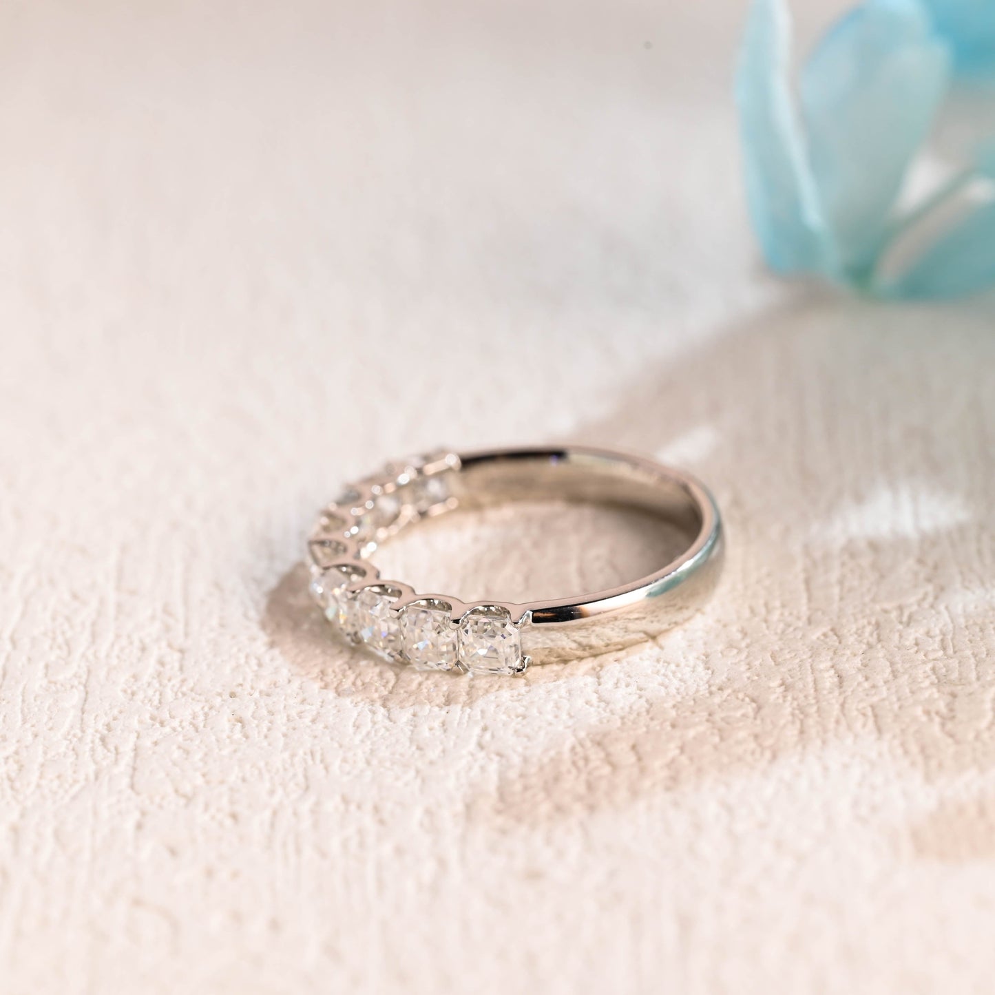 CausYou women's wedding ring CausYou Solid Gold 3.2mm Asscher Cut Moissanite Wedding Band, Half Eternity Wedding Band, Matching Band, Gift for Women Wife