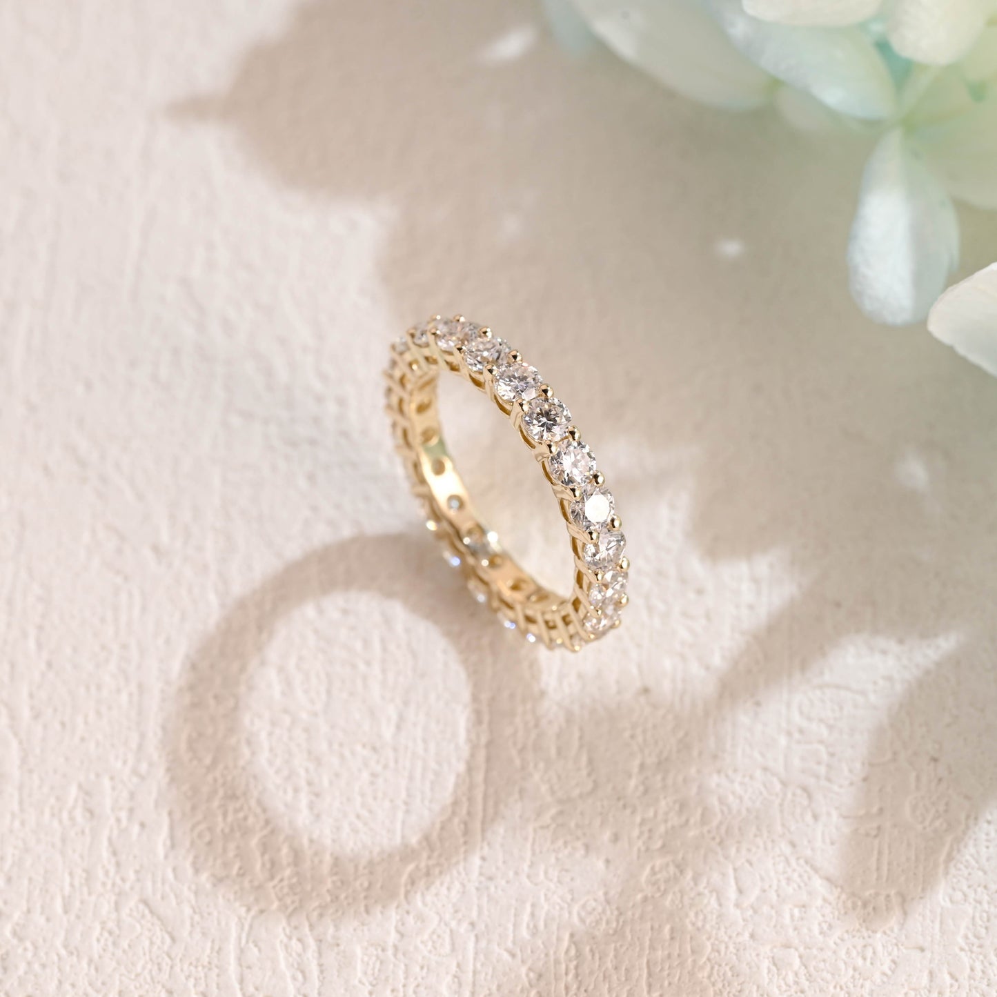 CausYou women's wedding ring CausYou Solid Gold 3*3mm Round Cut Moissanite Wedding Band, Full Eternity Wedding Ring, Stacking Matching Band for Women Wife