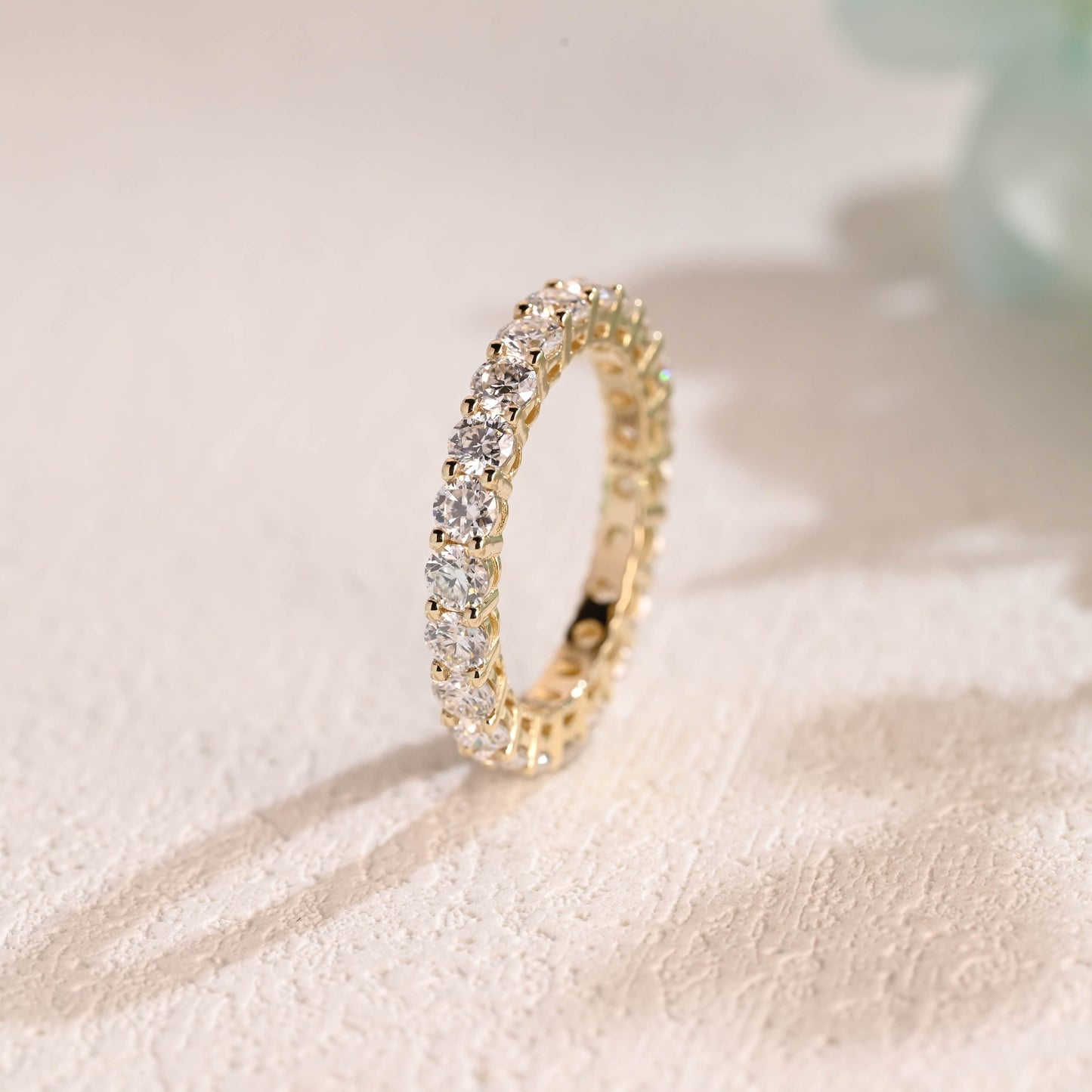 CausYou women's wedding ring CausYou Solid Gold 3*3mm Round Cut Moissanite Wedding Band, Full Eternity Wedding Ring, Stacking Matching Band for Women Wife