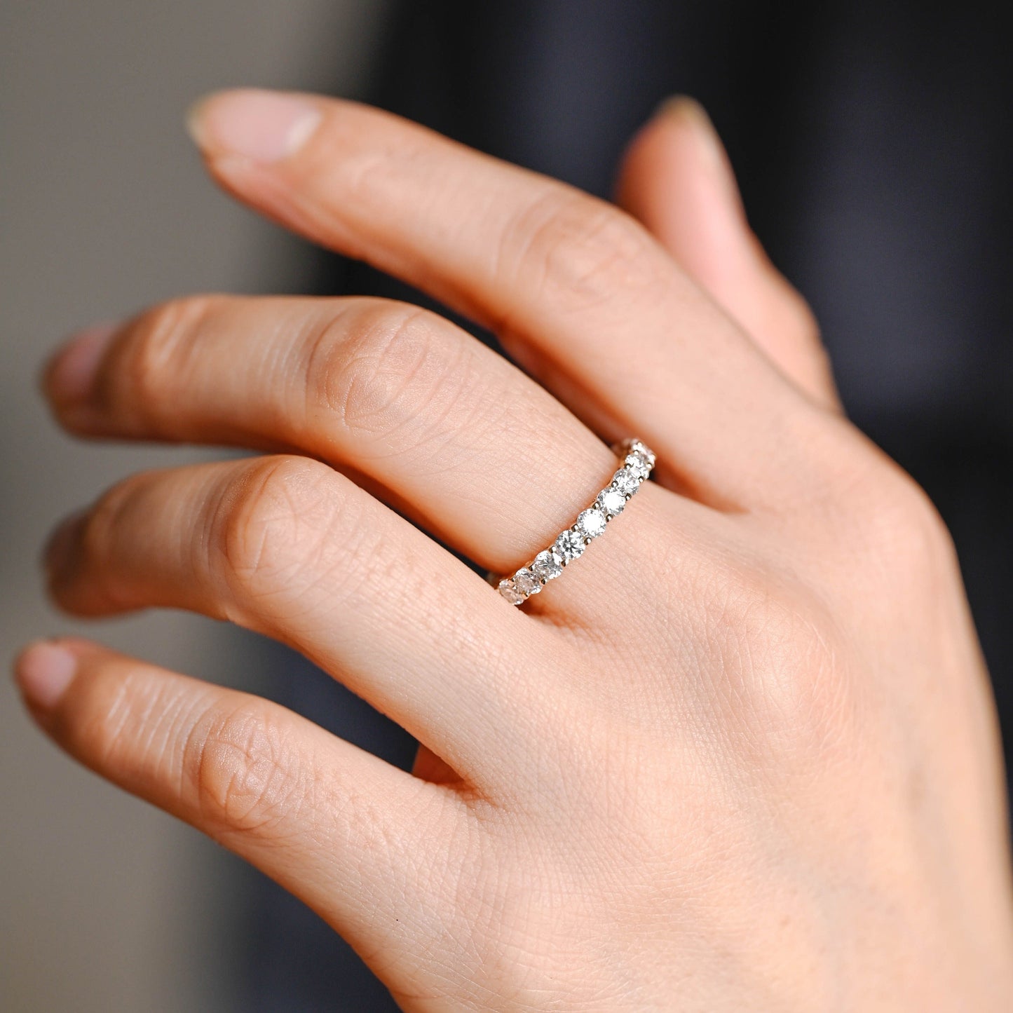 CausYou women's wedding ring CausYou Solid Gold 3*3mm Round Cut Moissanite Wedding Band, Full Eternity Wedding Ring, Stacking Matching Band for Women Wife