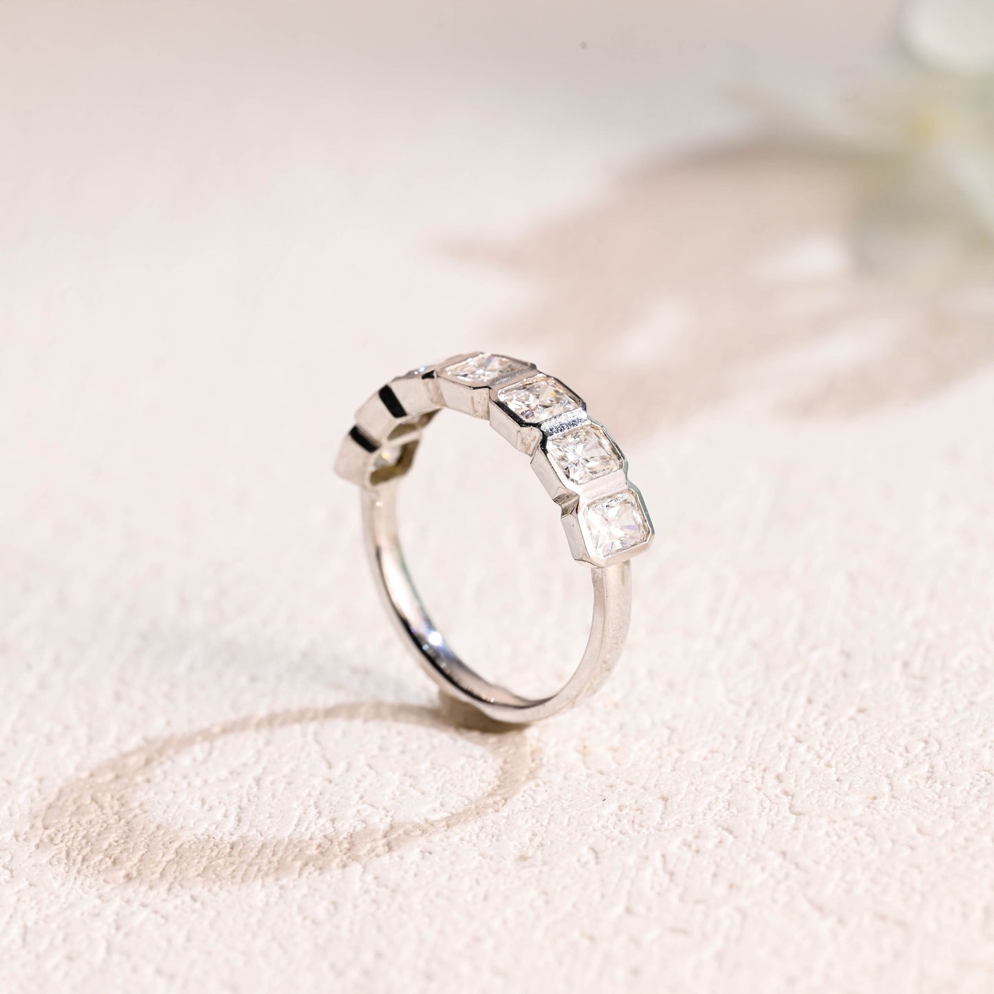 CausYou women's wedding ring CausYou Solid Gold 3*4mm Radiant Cut Moissanite Wedding Band, Stacking Wedding Ring, Matching Band, Gift for Women, Wife