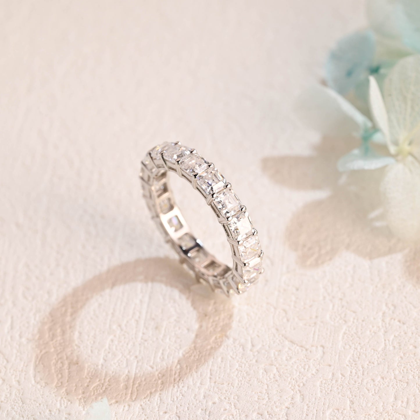 CausYou women's wedding ring CausYou Solid Gold 3.5mm Asscher Cut Moissanite Wedding Band, Full Eternity Wedding Band, Stacking Wedding Ring, Matching Band, Gift for Women Wife