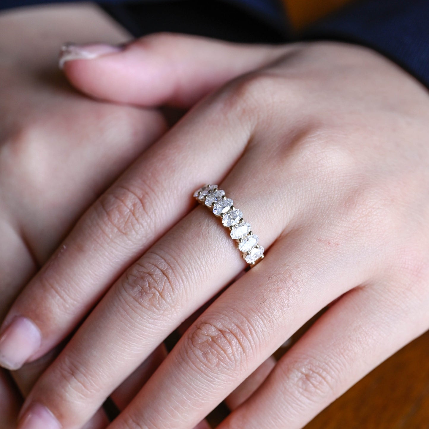 CausYou women's wedding ring CausYou Solid Gold 3*5mm Oval Cut Moissanite Wedding Band, Half-Eternity Oval Wedding Band, Stacking Wedding Ring, Matching Band, Gift for Women Wife