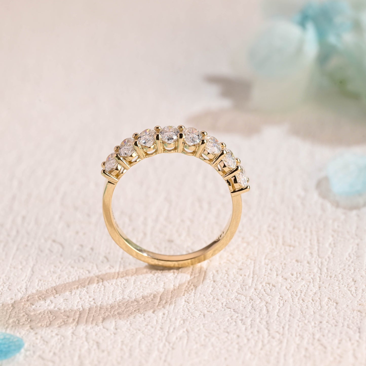 CausYou women's wedding ring CausYou Solid Gold 3*5mm Oval Cut Moissanite Wedding Band, Half-Eternity Oval Wedding Band, Stacking Wedding Ring, Matching Band, Gift for Women Wife