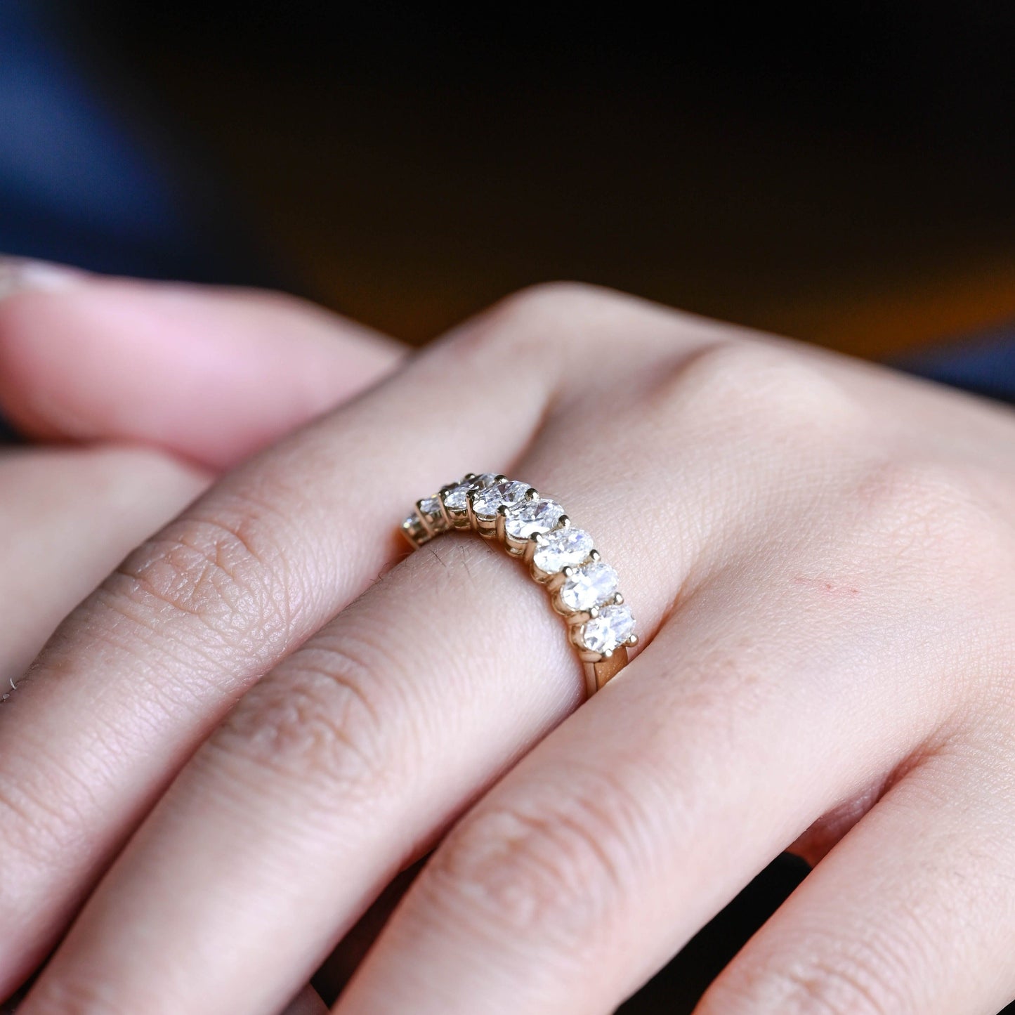CausYou women's wedding ring CausYou Solid Gold 3*5mm Oval Cut Moissanite Wedding Band, Half-Eternity Oval Wedding Band, Stacking Wedding Ring, Matching Band, Gift for Women Wife