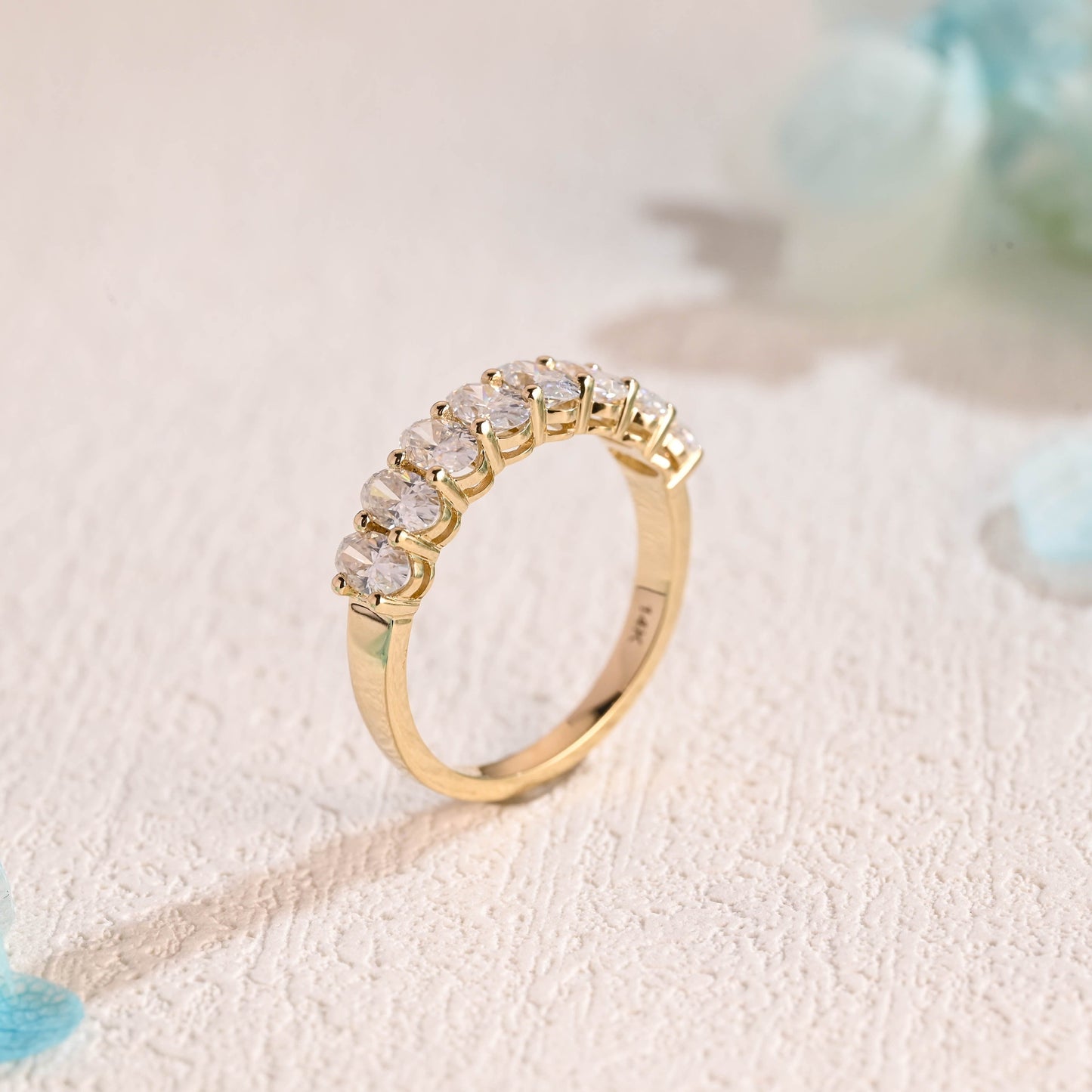 CausYou women's wedding ring CausYou Solid Gold 3*5mm Oval Cut Moissanite Wedding Band, Half-Eternity Oval Wedding Band, Stacking Wedding Ring, Matching Band, Gift for Women Wife