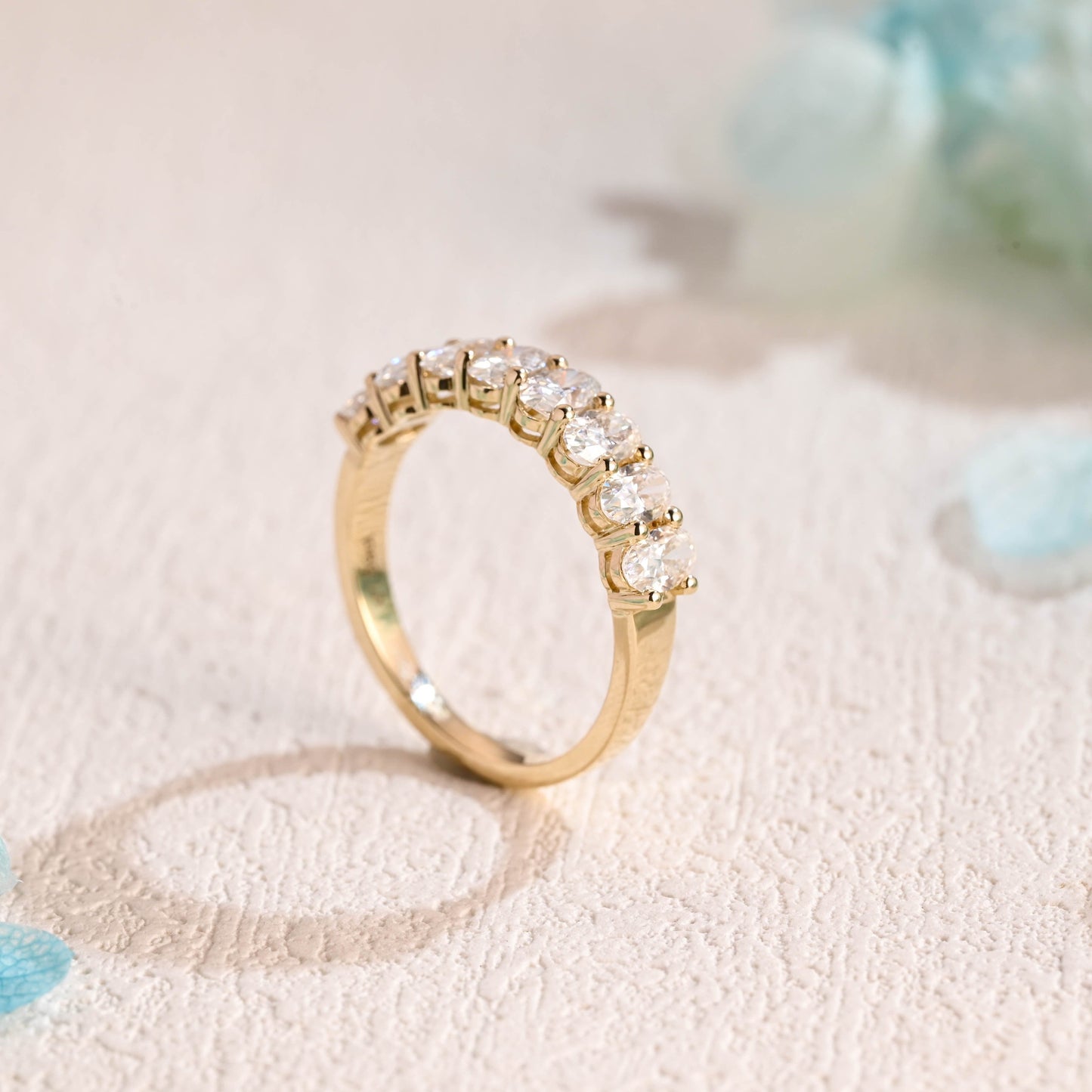 CausYou women's wedding ring CausYou Solid Gold 3*5mm Oval Cut Moissanite Wedding Band, Half-Eternity Oval Wedding Band, Stacking Wedding Ring, Matching Band, Gift for Women Wife