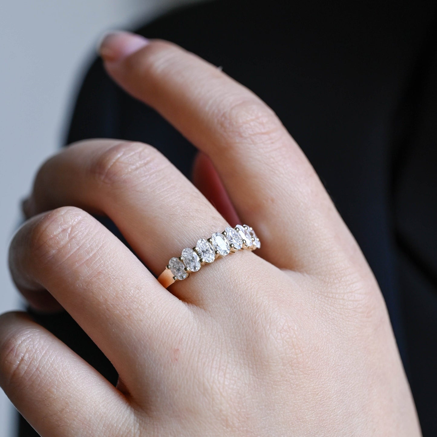 CausYou women's wedding ring CausYou Solid Gold 3*5mm Oval Cut Moissanite Wedding Band, Half-Eternity Oval Wedding Band, Stacking Wedding Ring, Matching Band, Gift for Women Wife