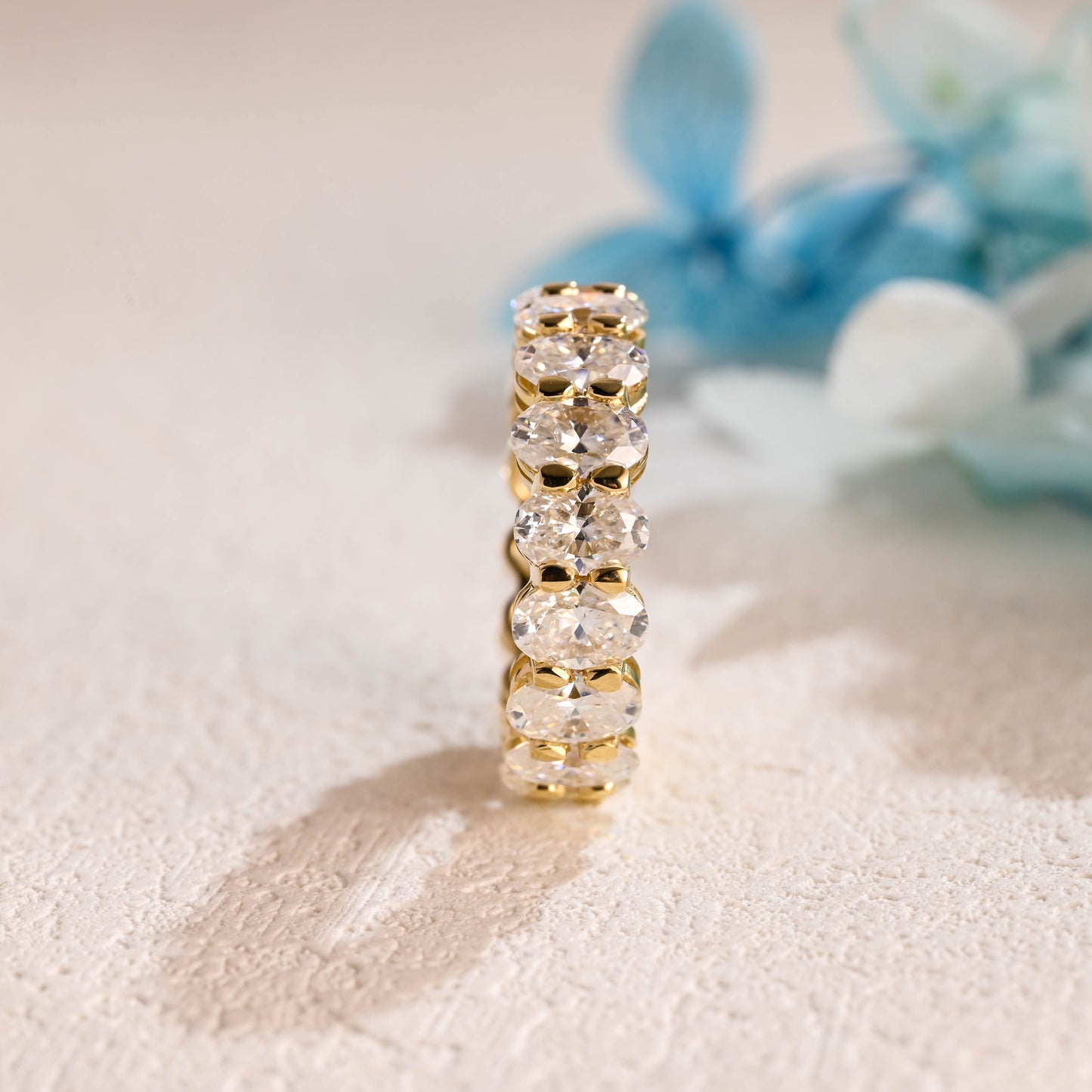 CausYou women's wedding ring CausYou Solid Gold 4*6mm Oval Cut Moissanite Wedding Band, Full Eternity Wedding Band, Stacking Wedding Ring, Matching Band, Gift for Women Wife