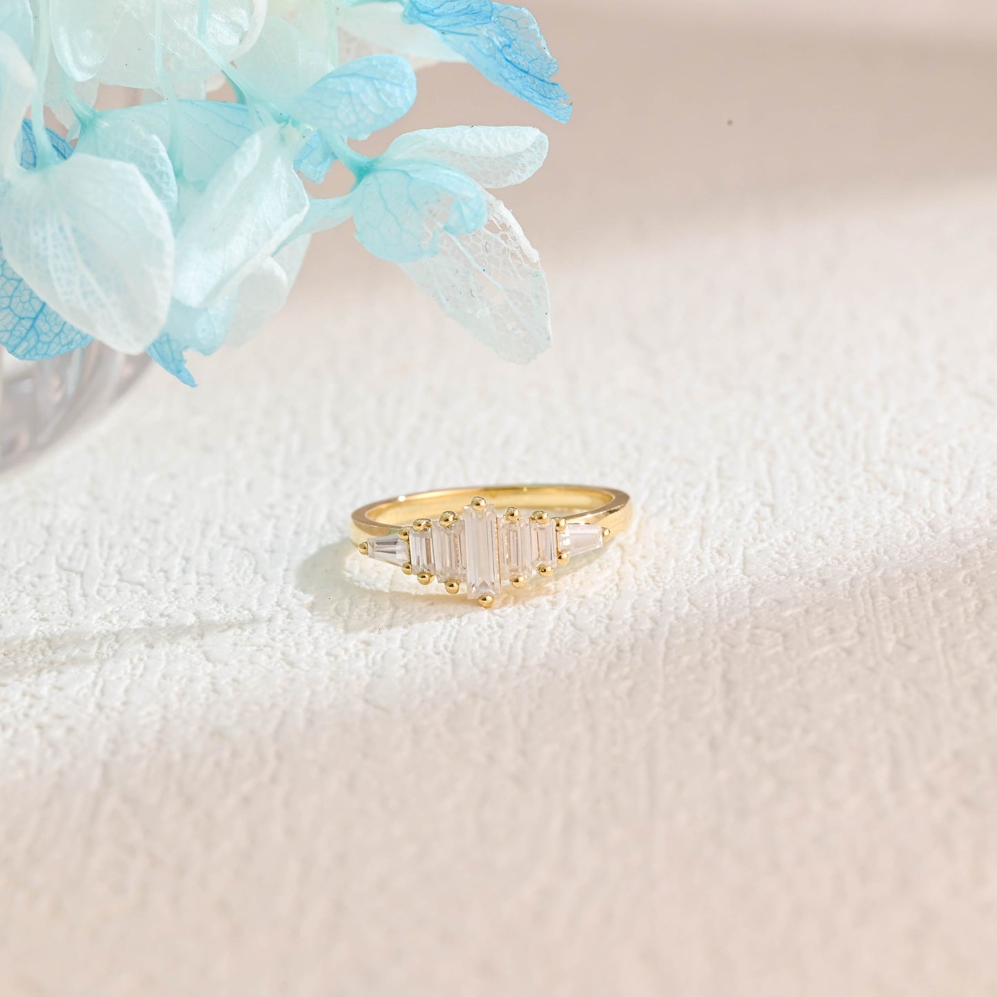 CausYou women's wedding ring CausYou Solid Gold Baguette Cut Moissaanite Wedding Band, Baguette Wedding Ring, Gift for Women Wife