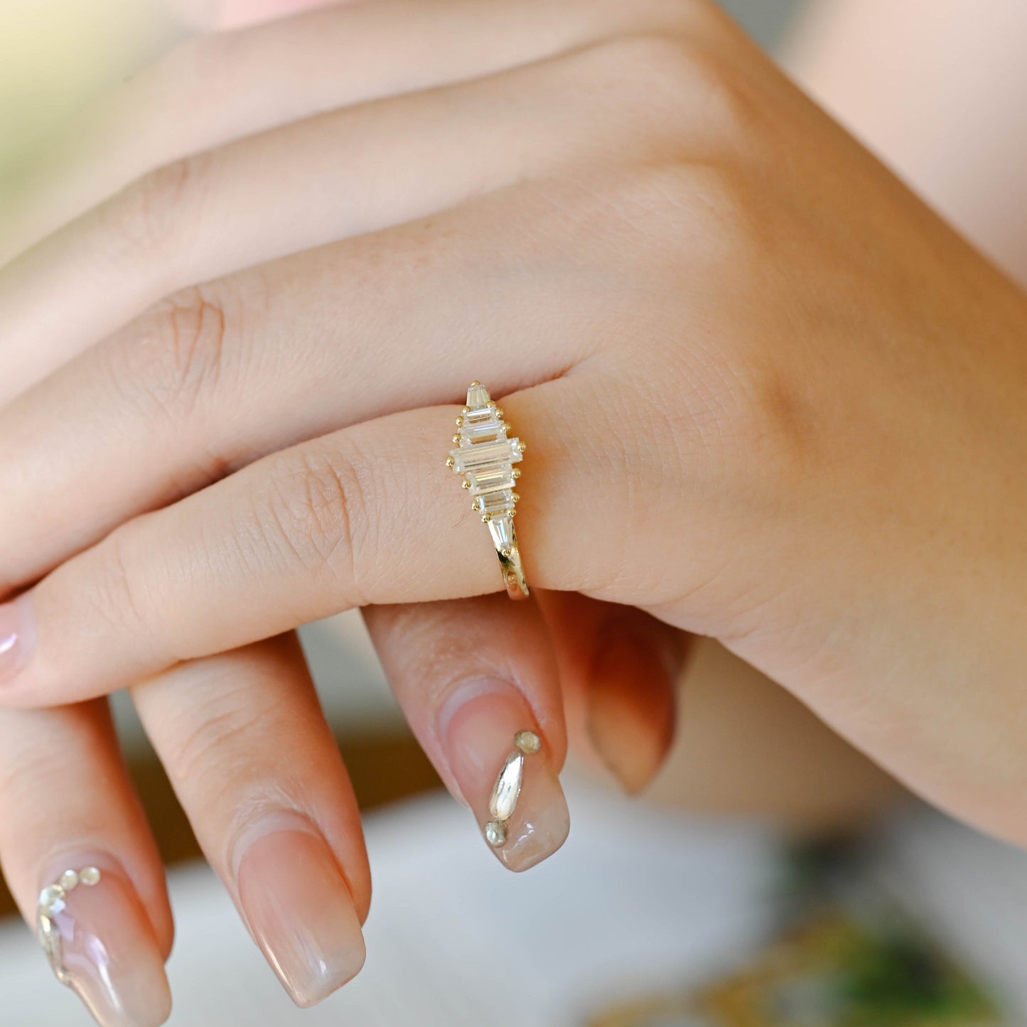 CausYou women's wedding ring CausYou Solid Gold Baguette Cut Moissaanite Wedding Band, Baguette Wedding Ring, Gift for Women Wife