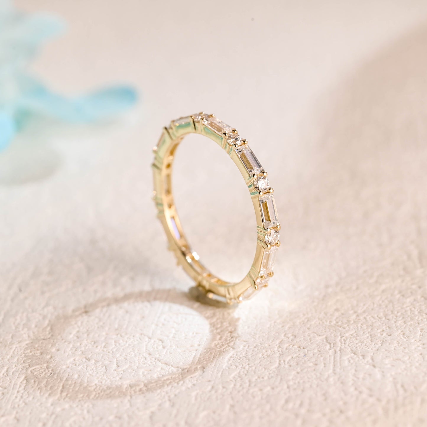 CausYou women's wedding ring CausYou Solid Gold Baguette Moissanite Wedding Band, Full Eternity Stacking Wedding Ring, Matching Band for Women Wife