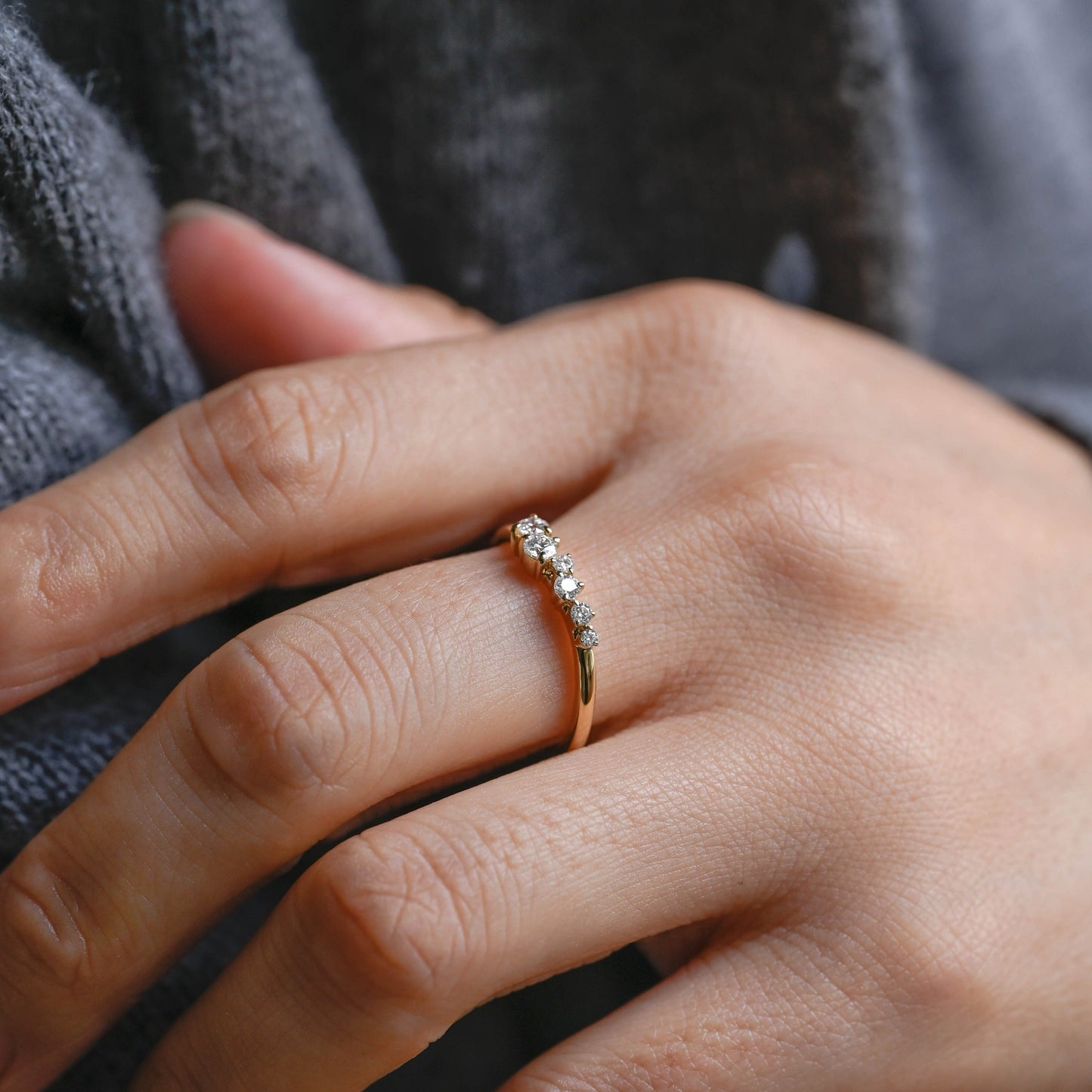 CausYou women's wedding ring CausYou Solid Gold Cluster Round Cut Moissanite Wedding Band for Her, Stackable Wedding Ring, Gift for Woman, Wife