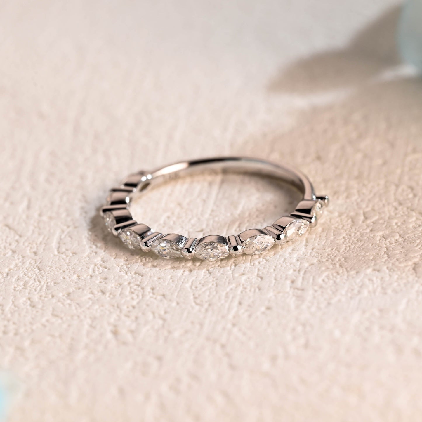 CausYou women's wedding ring CausYou Solid Gold Marquise Cut Moissanite Wedding Band, Half Eternity Matching Band, Stacking Wedding Ring for Women