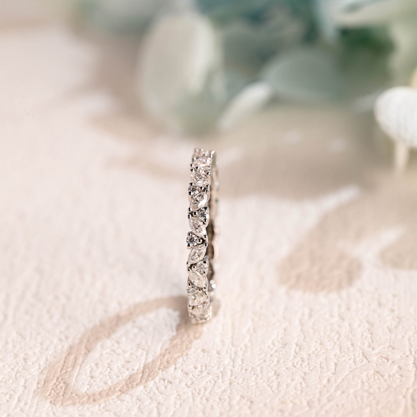 CausYou women's wedding ring CausYou Solid Gold Marquise & Round Cut Moissanite Wedding Band, Full Eternity Wedding Band, Stacking Wedding Ring, Matching Band, Gift for Women Wife