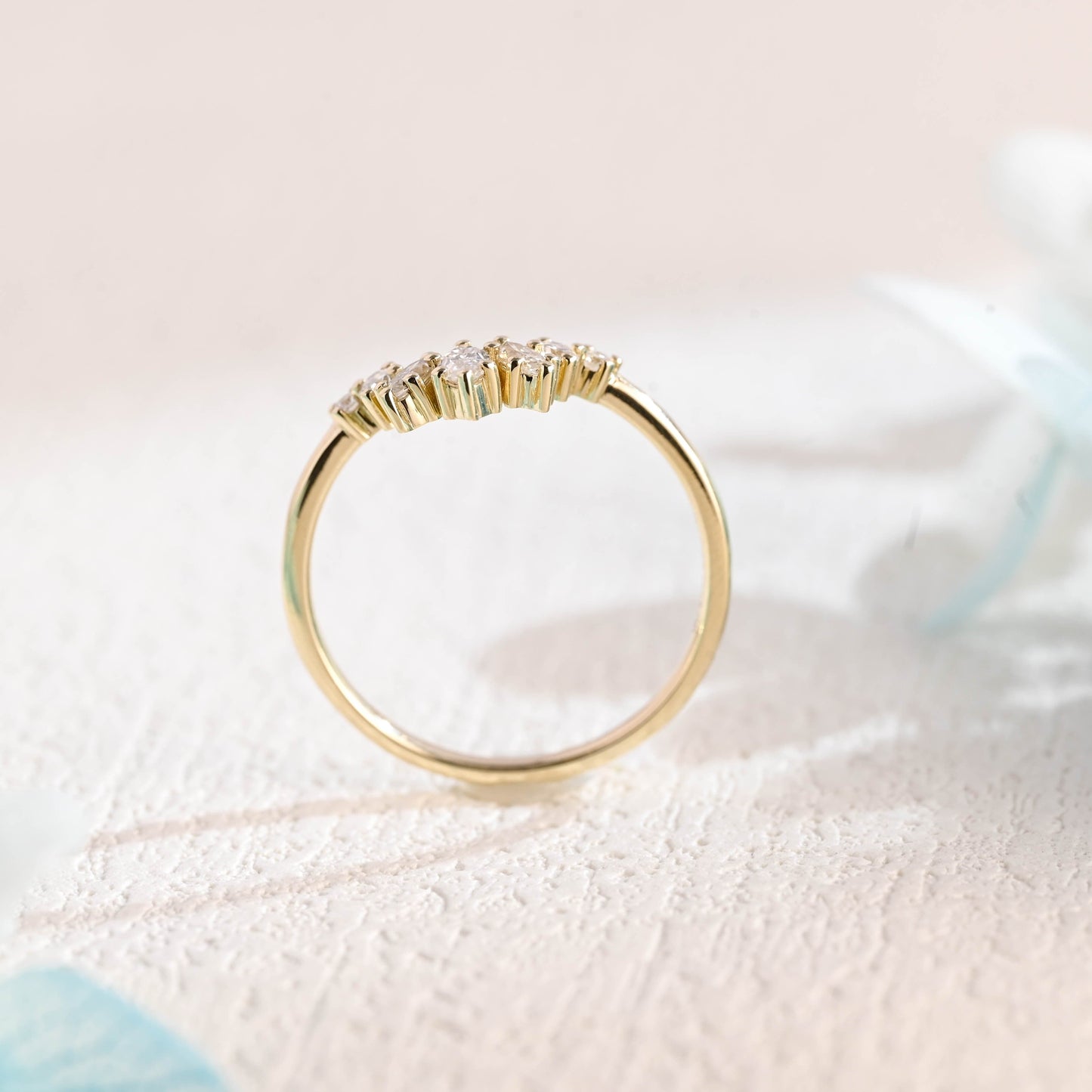 CausYou women's wedding ring CausYou Solid Gold Moissanite Wedding Band, Curved Wedding Band, Crown Stacking Wedding Ring for Wife