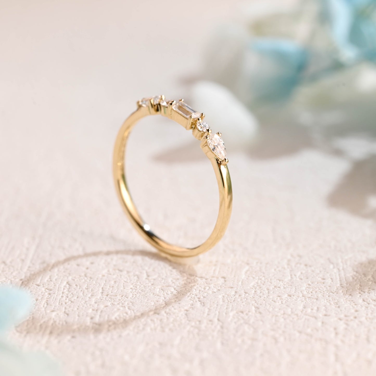 CausYou women's wedding ring CausYou Solid Gold Moissanite Wedding Band, Minimalist Stacking Wedding Ring, Matching Band, Gift for Women Wife