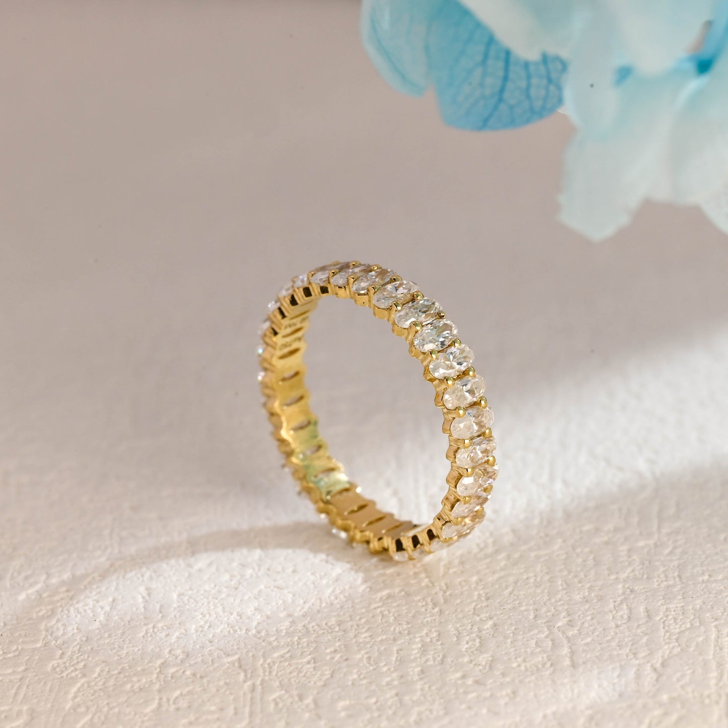 CausYou women's wedding ring Solid Gold 2*4mm Oval Cut Moissanite Wedding Band, Full Eternity Ring