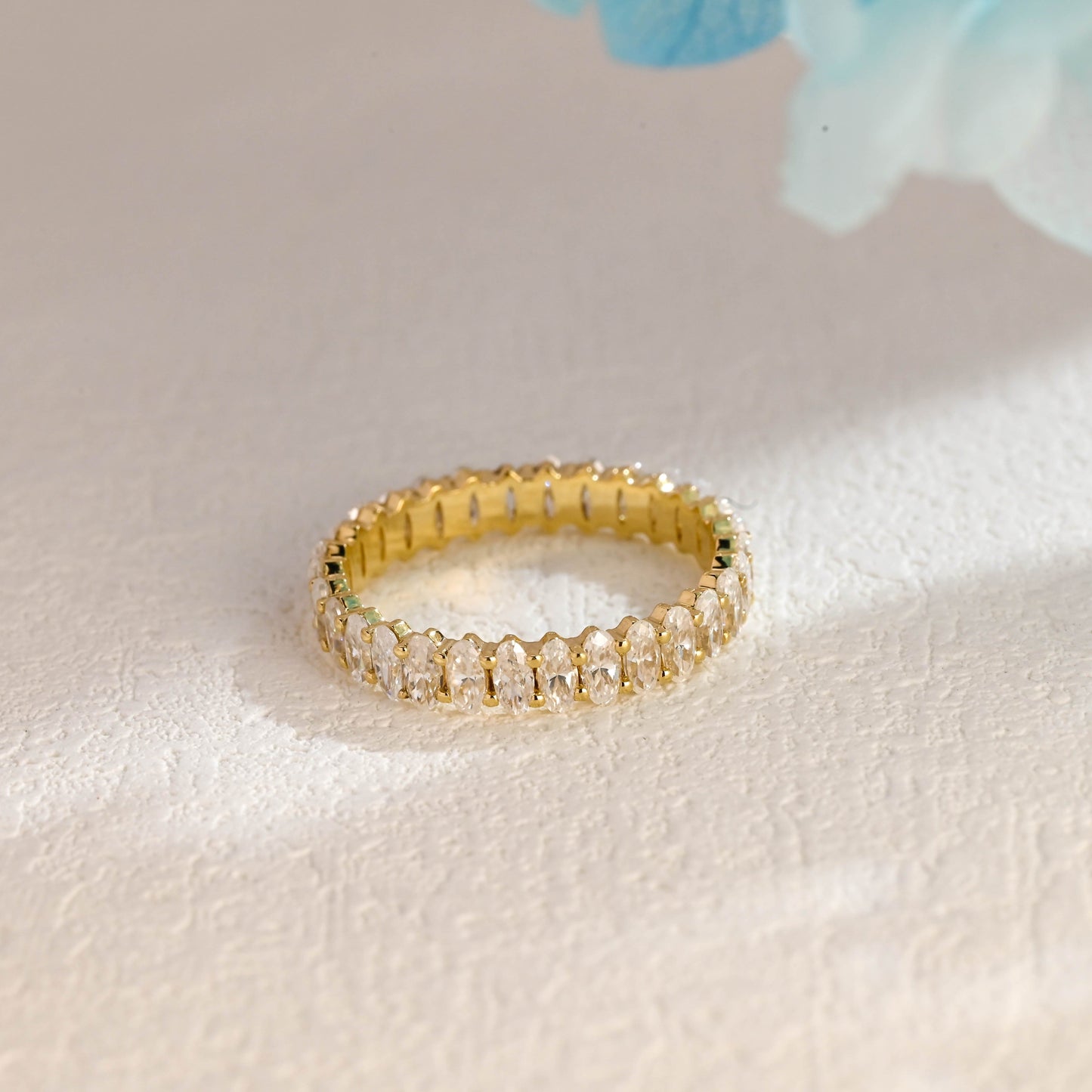 CausYou women's wedding ring Solid Gold 2*4mm Oval Cut Moissanite Wedding Band, Full Eternity Ring